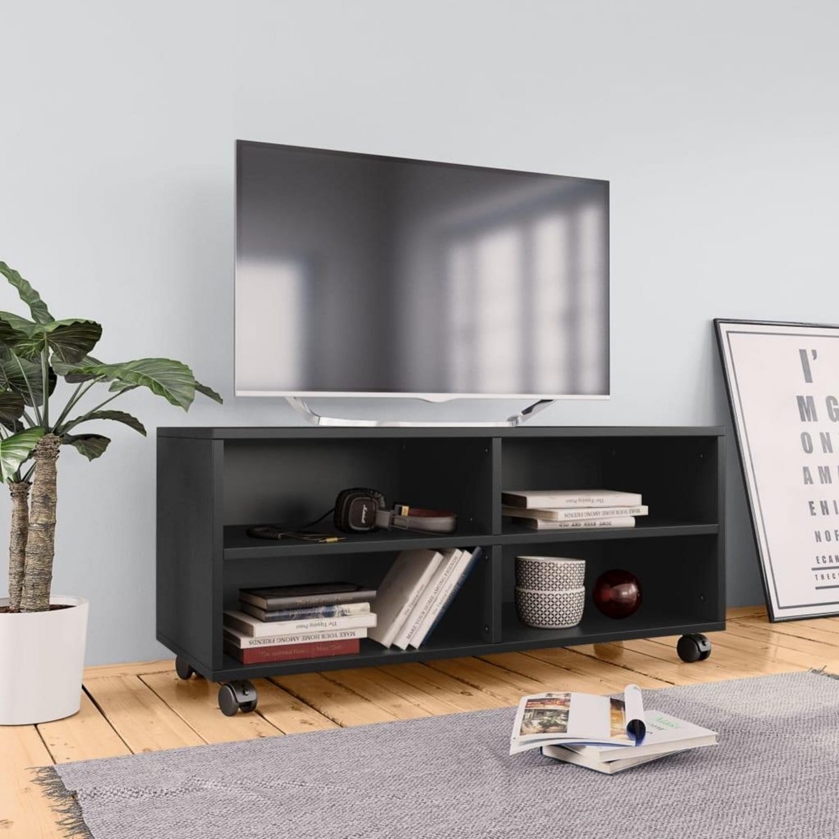 VIDAXL Meuble TV avec roulettes Noir 90x35x35 cm Bois d'ingenierie