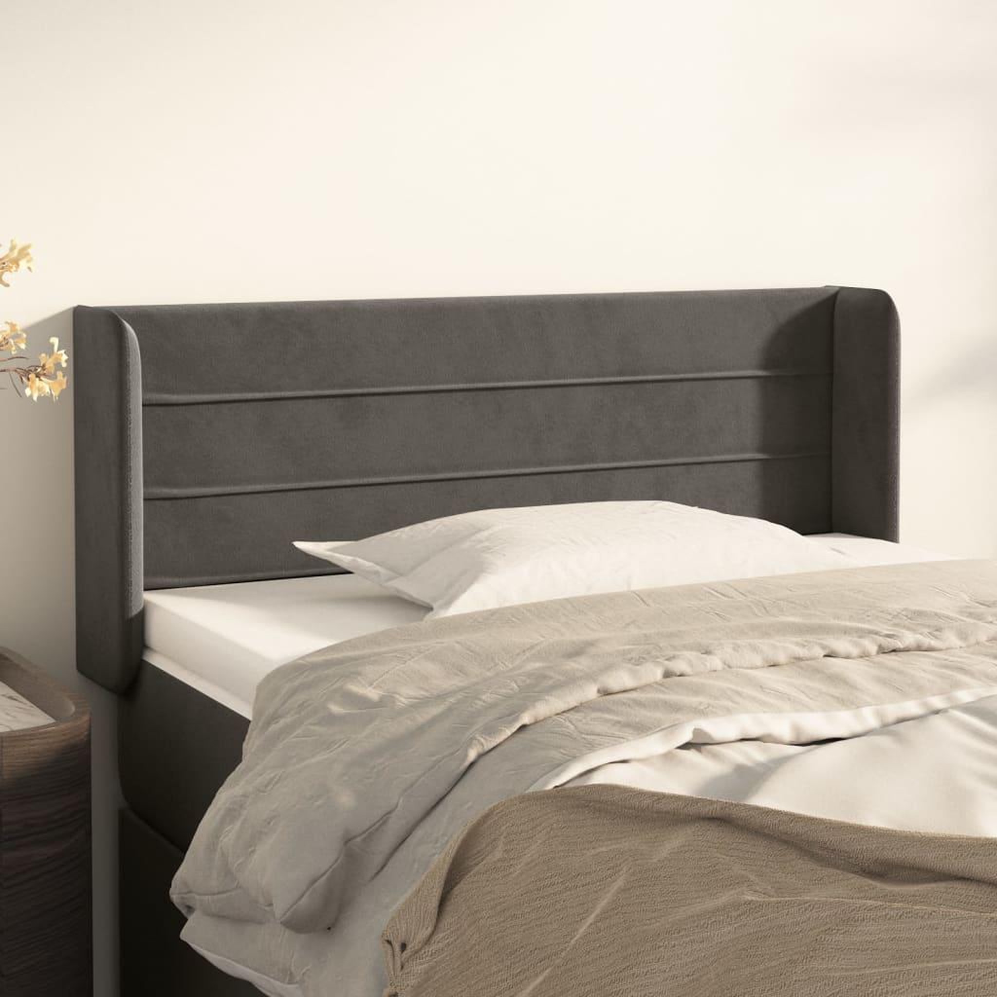 Voir la diapositive 1 : VIDAXL Tete de lit avec oreilles Gris fonce 93x16x78/88 cm Velours