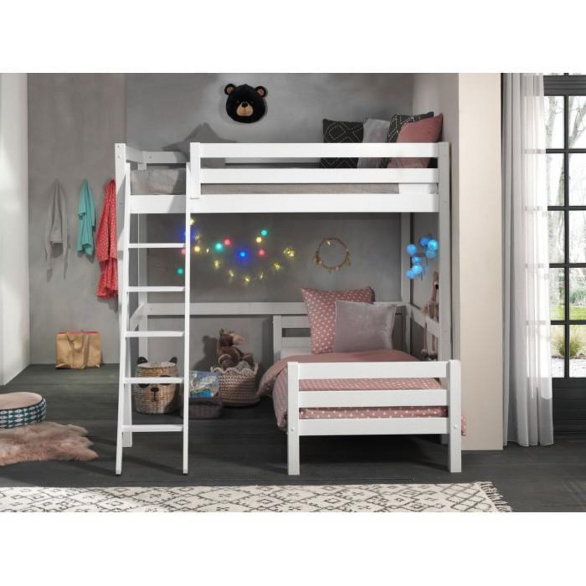 Paris Prix Pack - Lit Mezzanine Enfant & Lit Simple  Pino  Blanc