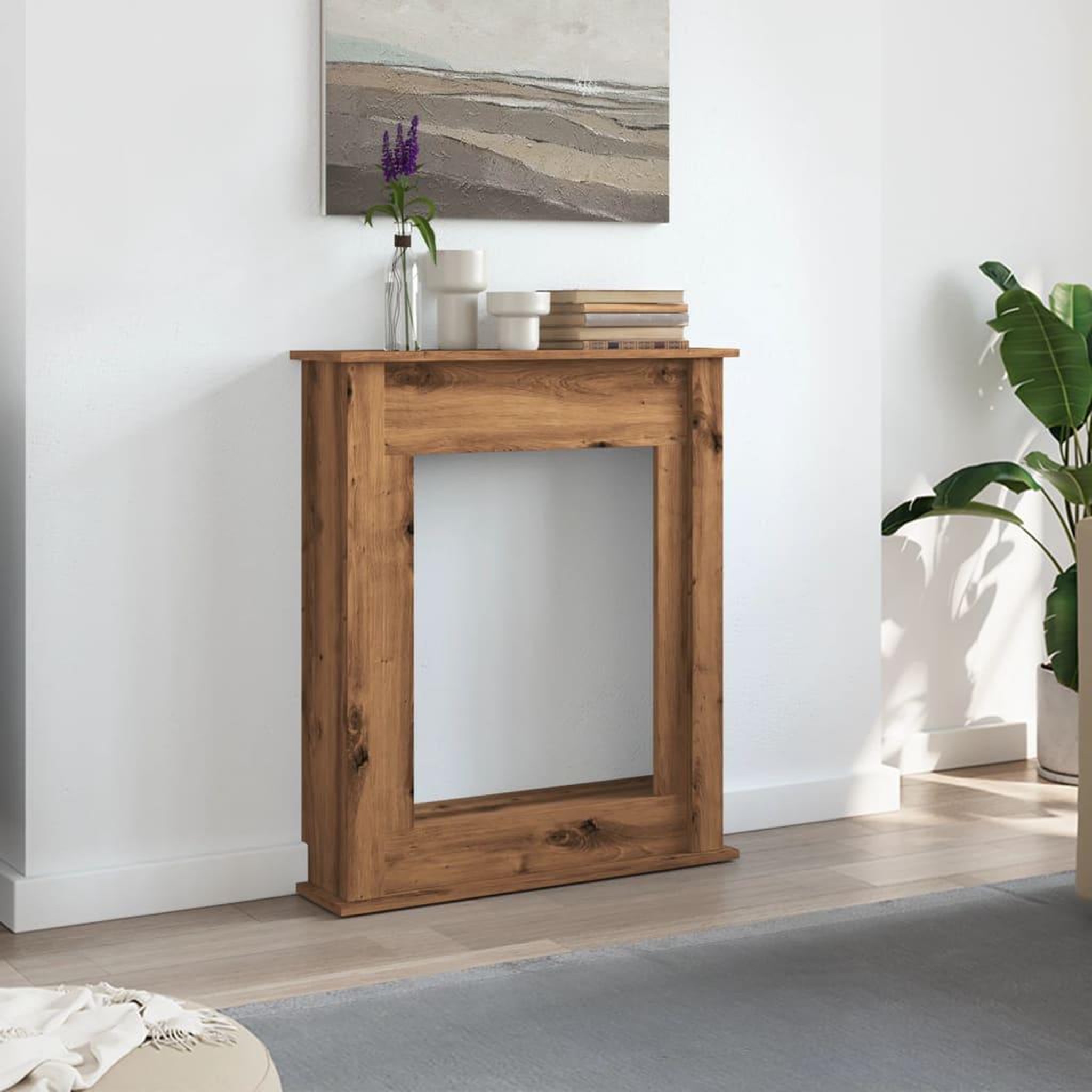 Voir la diapositive 3 : VIDAXL Cadre de cheminee chene artisanal 75x20x87,5 cm bois ingenierie
