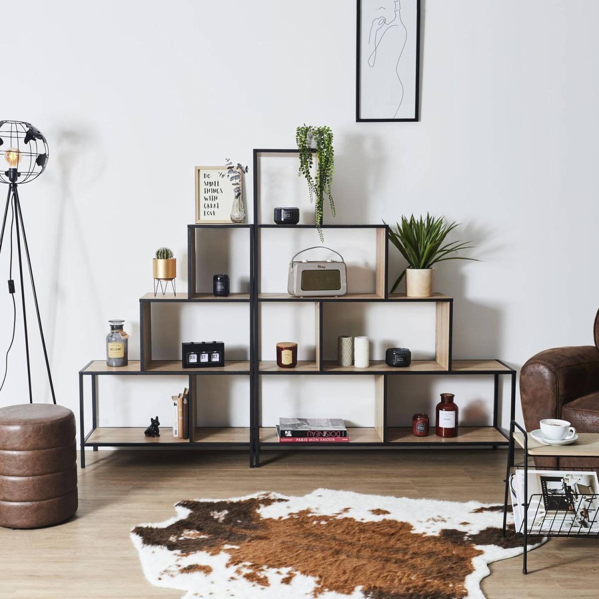 Voir la diapositive 5 : The Home Deco Factory Étagère escalier  edison  146cm naturel & noir