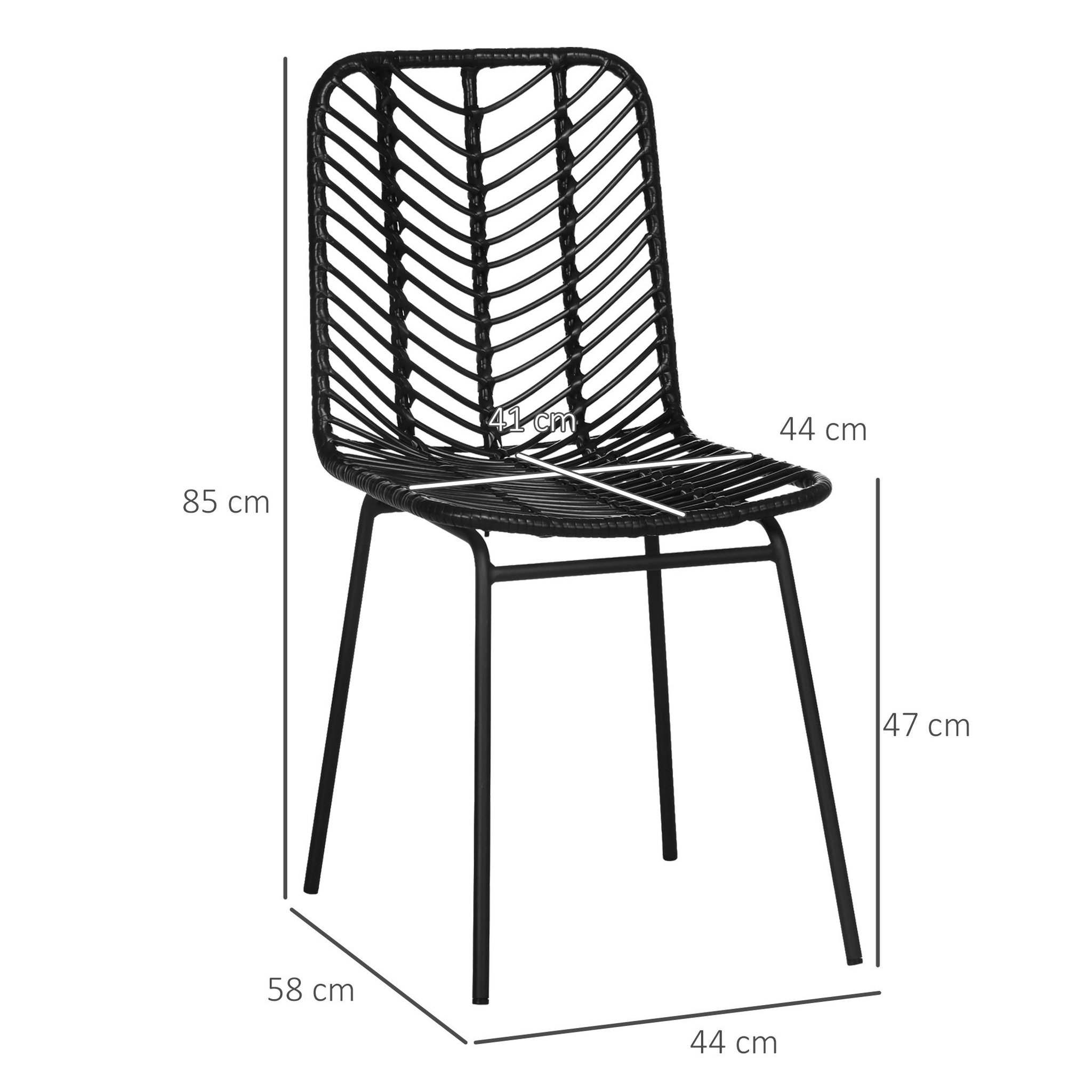 Voir la diapositive 3 : HOMCOM Lot de 2 chaises de jardin style colonial piètement acier résine tressée aspect rotin noir