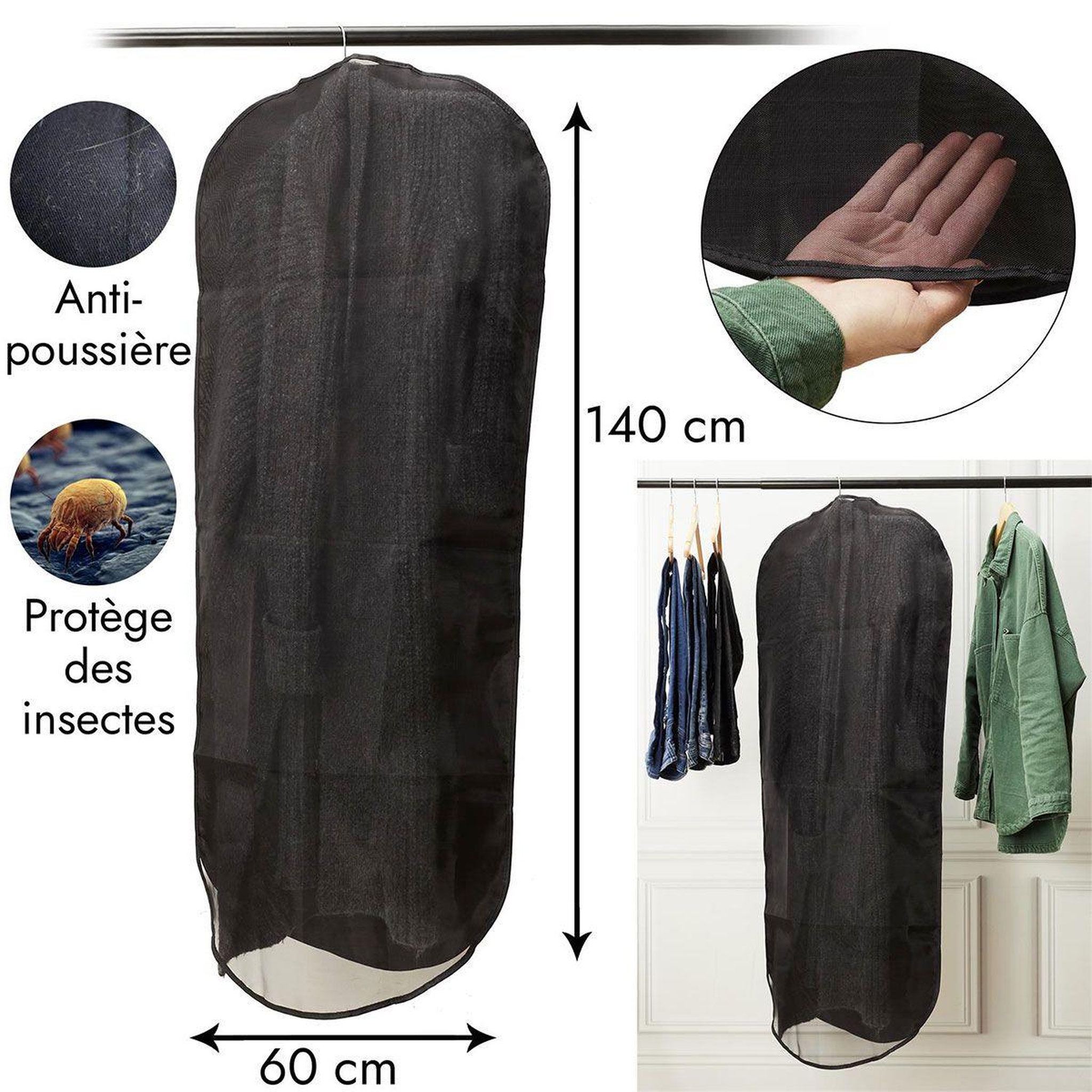 Voir la diapositive 5 : Je cherche une idee Housse de Protection  Vêtements  138cm Noir