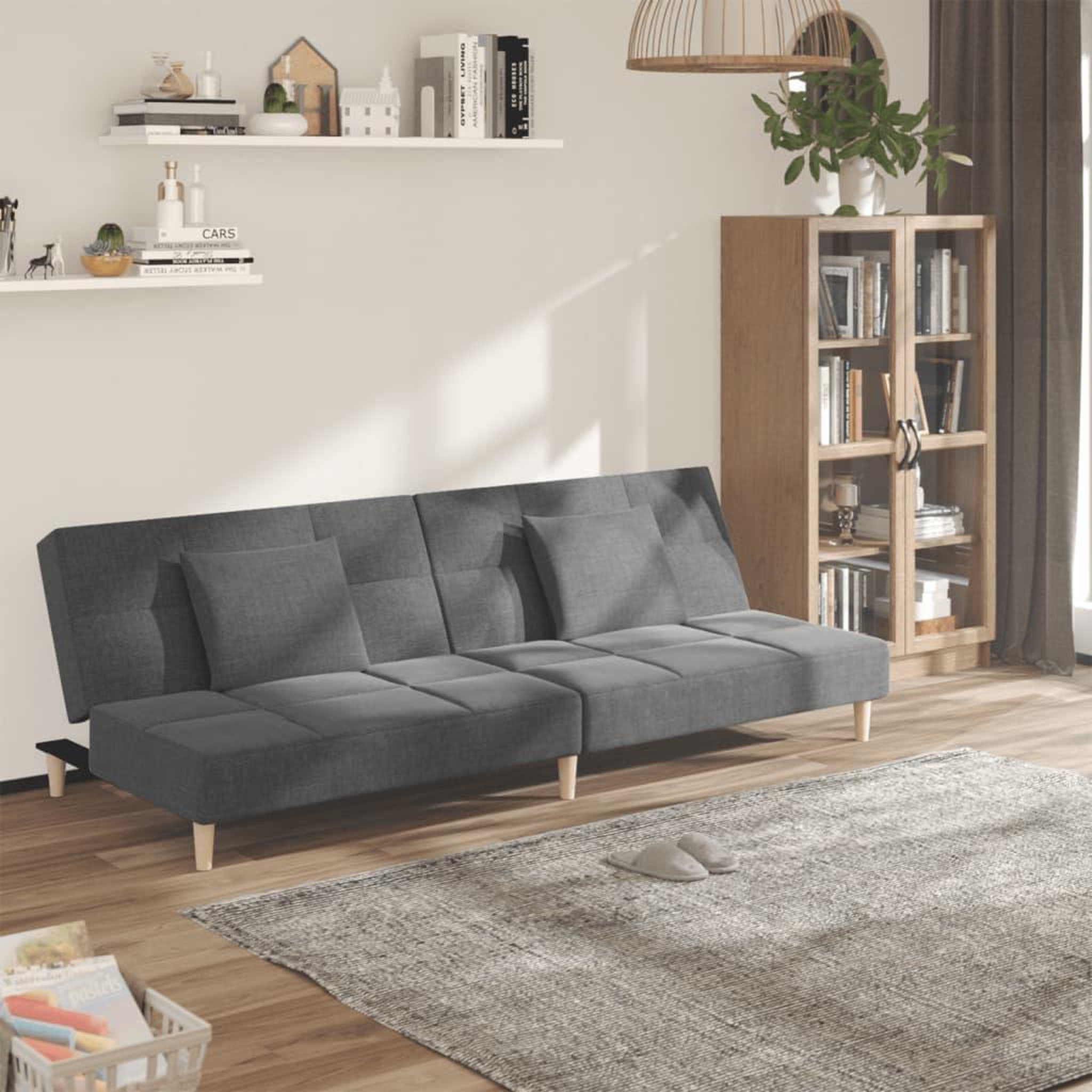 VIDAXL Canape-lit a 2 places avec deux oreillers gris clair tissu