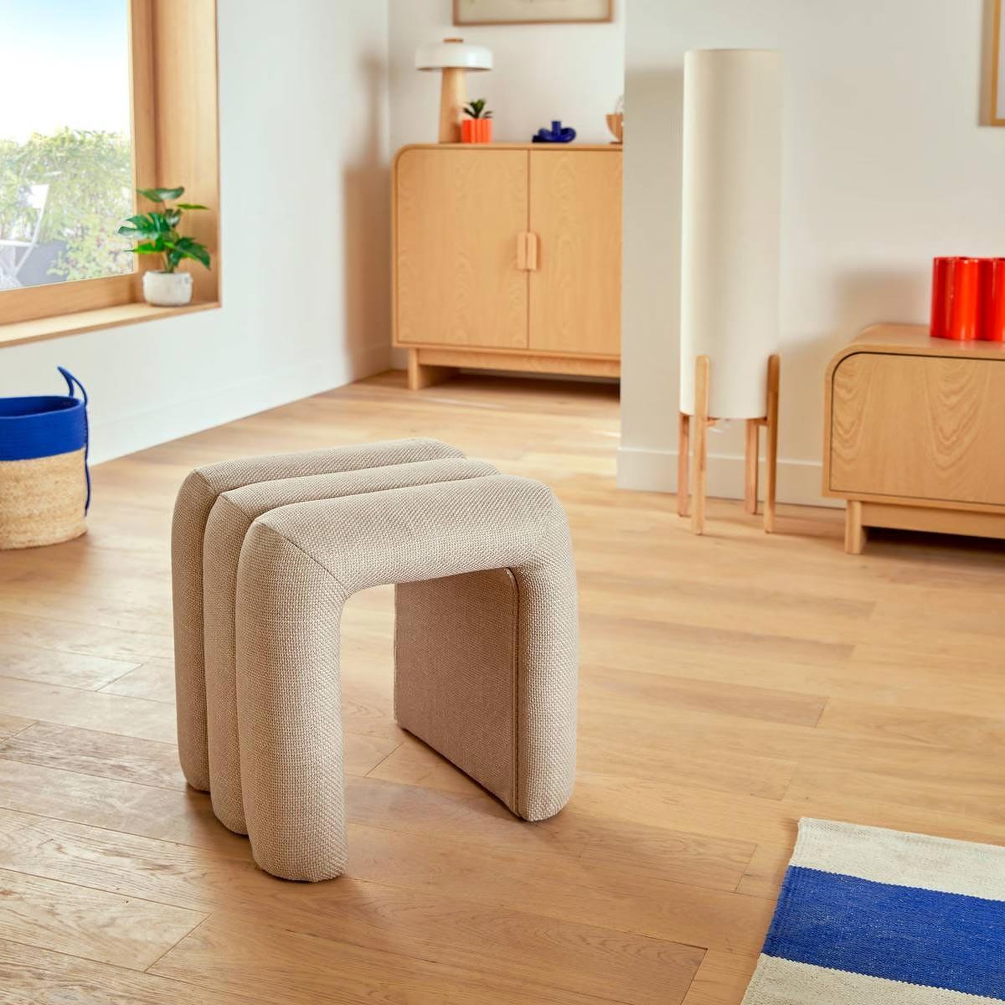 Voir la diapositive 6 : ATMOSPHERA Pouf 3 arches en tissu  sisco  44cm beige