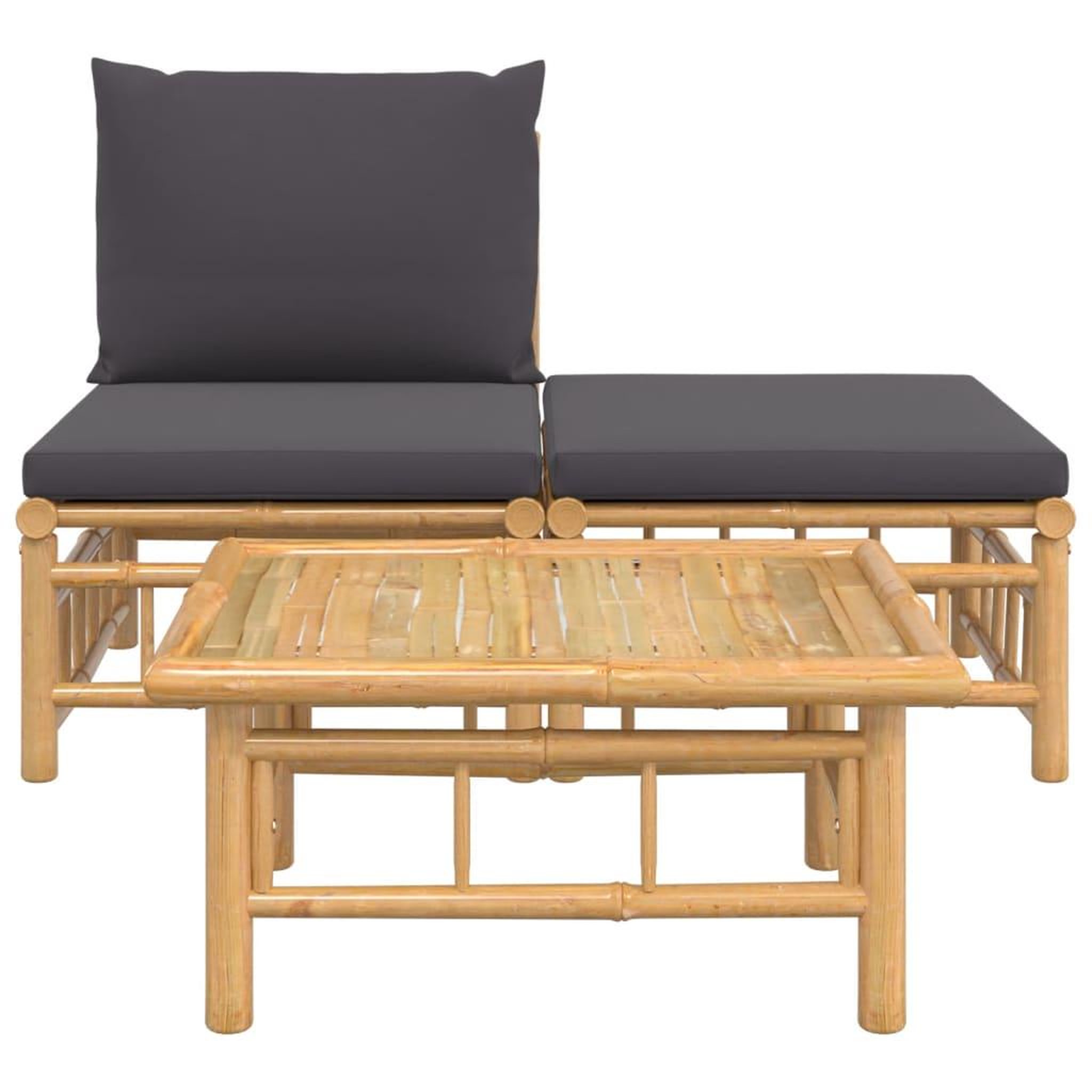 Voir la diapositive 3 : VIDAXL Salon de jardin 3 pcs avec coussins gris fonce bambou