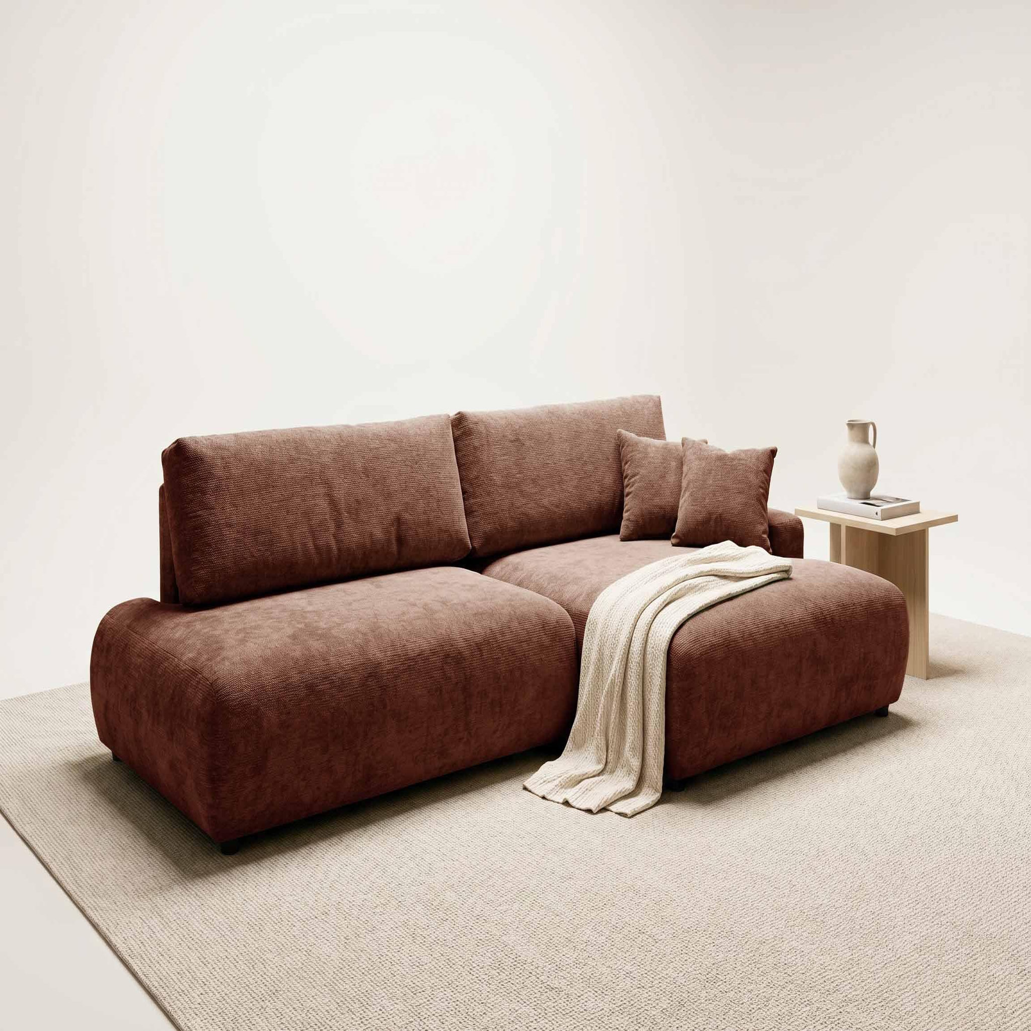 Voir la diapositive 2 : BEST MOBILIER Pivoine - canapé d'angle ouvert droit 4 places convertible avec coffre en tissu texturé
