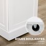 Voir la diapositive 6 : HOMCOM Îlot de cuisine desserte à roulettes - 2 tiroirs, 3 portes, porte-serviette, porte-épices - dim. 110L x 45l x 91H cm - blanc bois