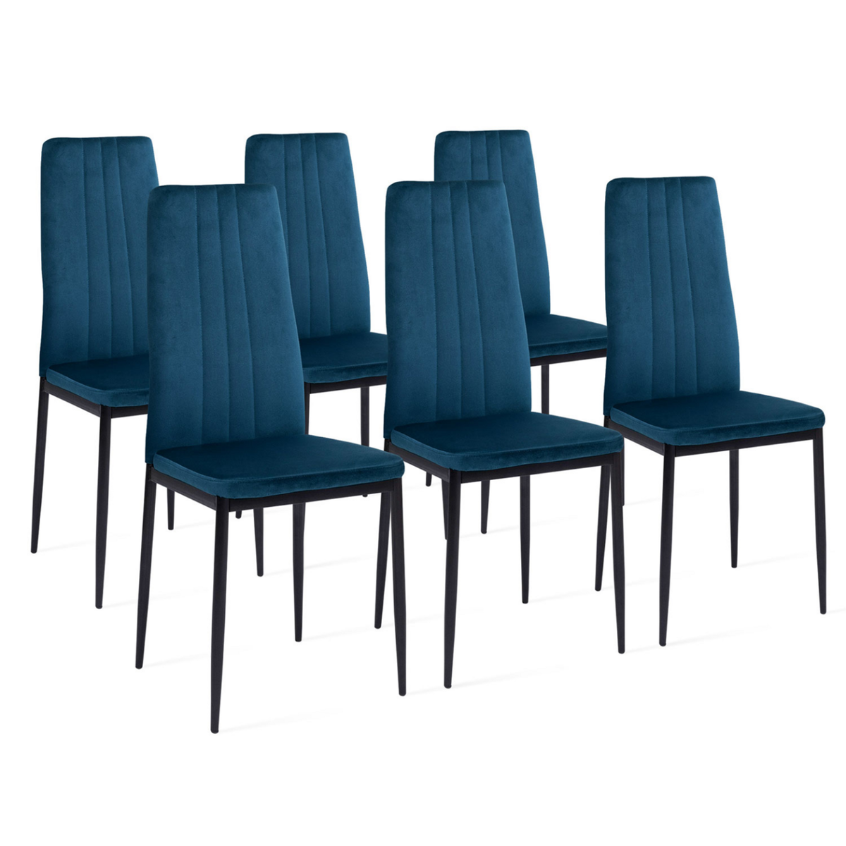 ID MARKET Lot de 6 chaises JULIA en velours bleu pour salle à manger