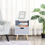 Voir la diapositive 4 : HOMCOM Chevet table de nuit design scandinave 40L x 38l x 58H cm tiroir + niche bois massif pin MDF blanc bleu gris