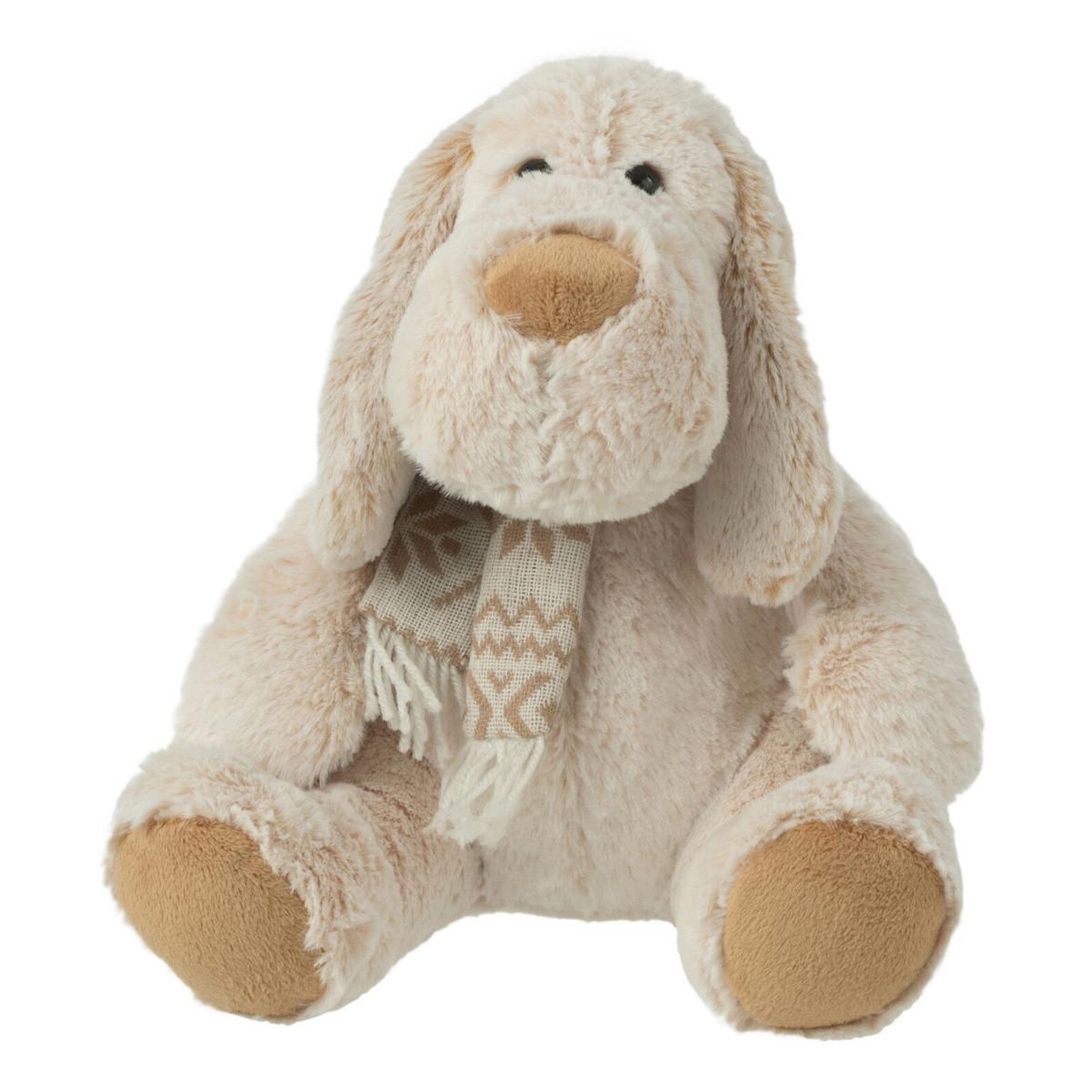 J-LINE Peluche chien assis  écharpe  25cm beige