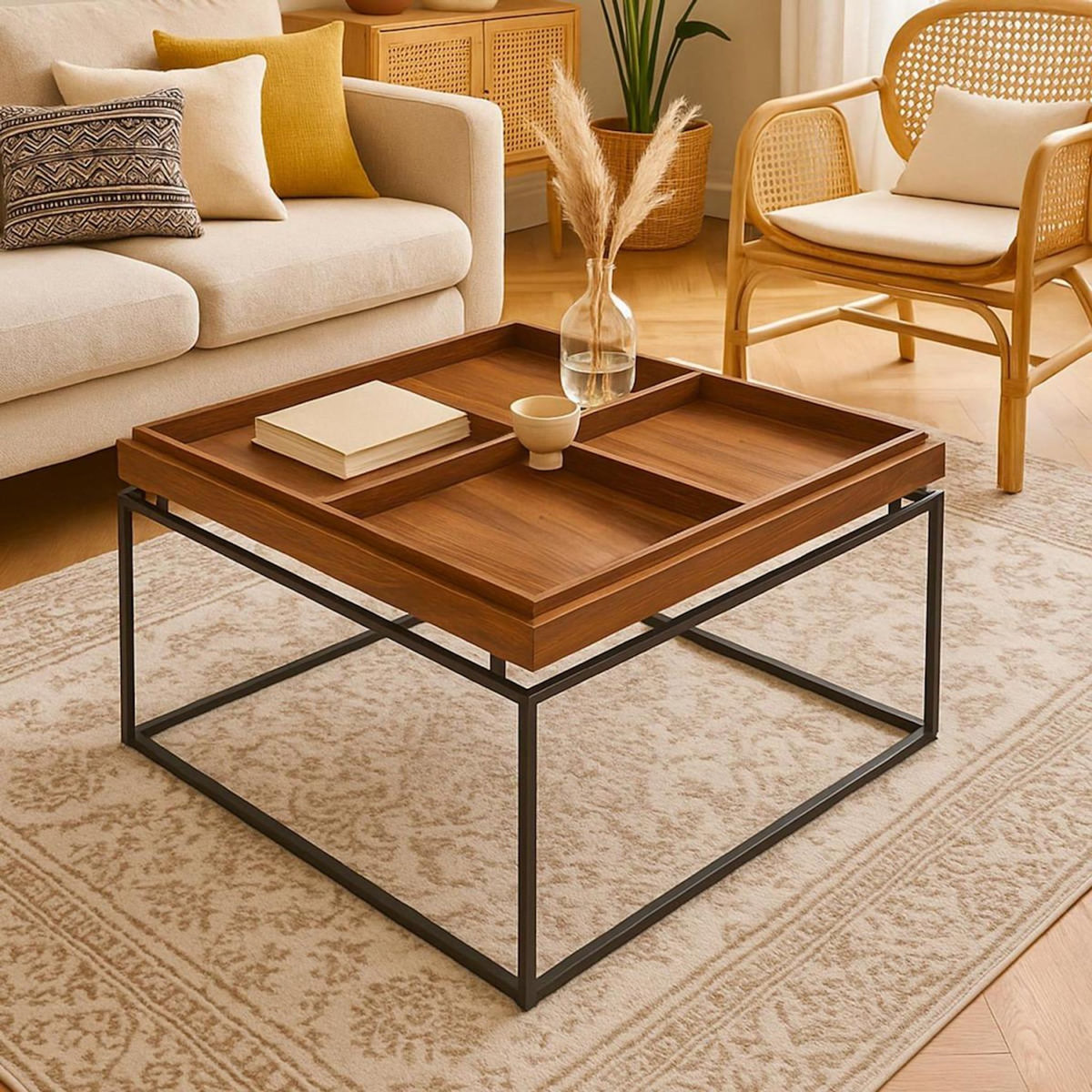 Paris Prix Table Basse Compartimentée  Tetris  80cm Noisette