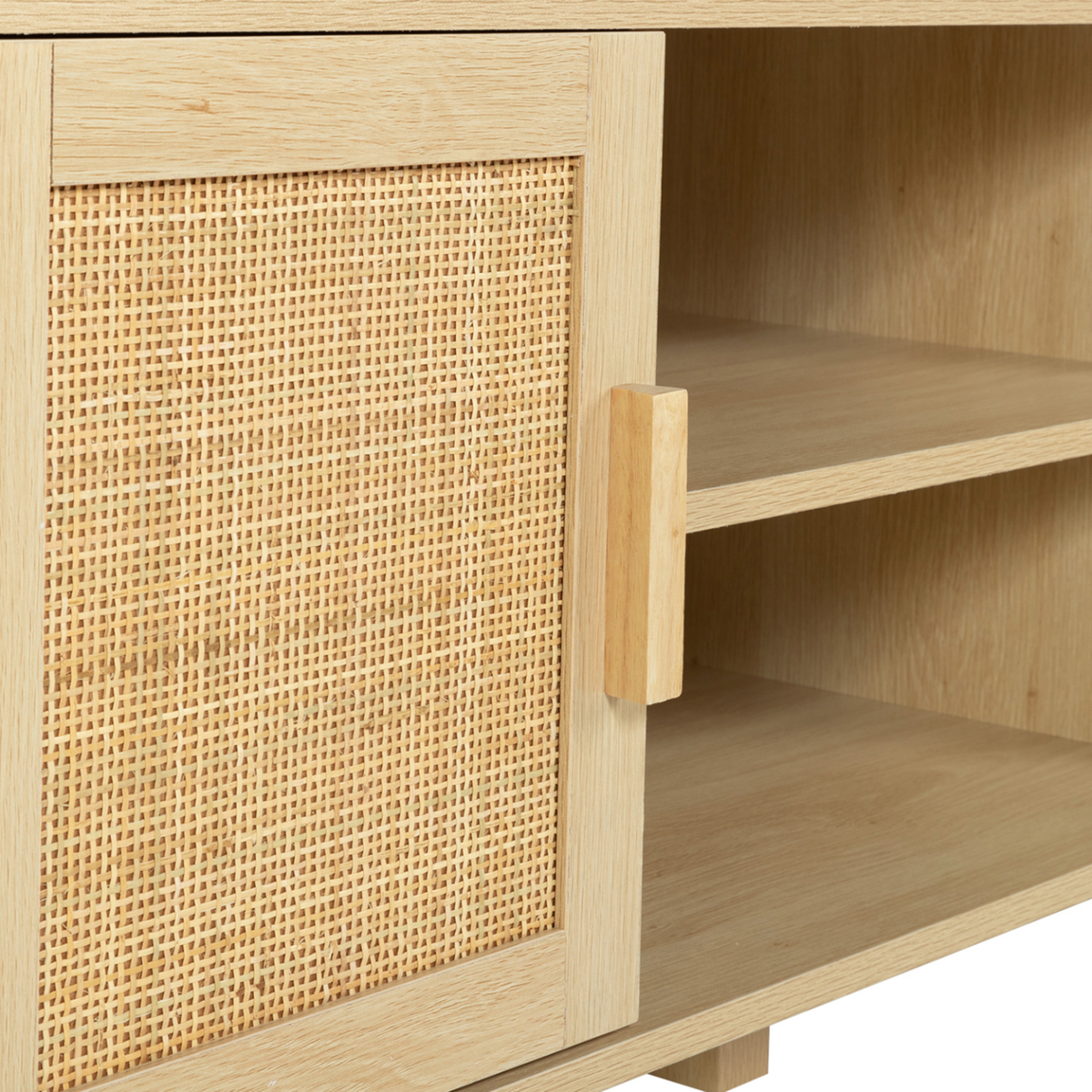 ID MARKET Meuble TV 115 cm vintage ELIN 2 portes effet naturel cannage