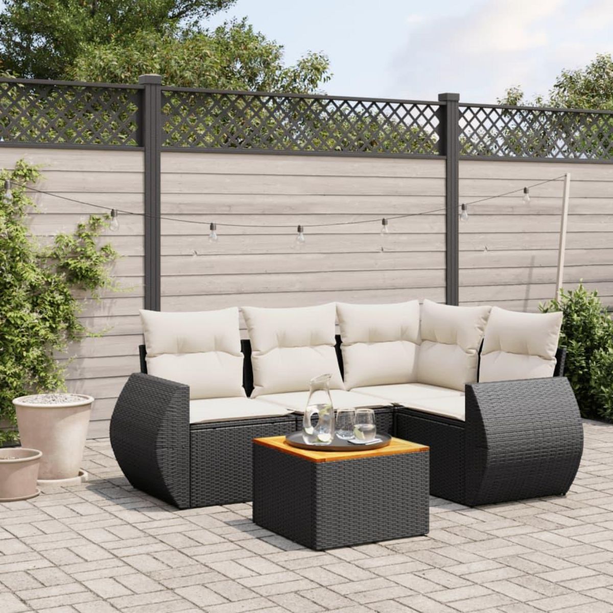 VIDAXL Salon de jardin 5 pcs avec coussins noir resine tressee