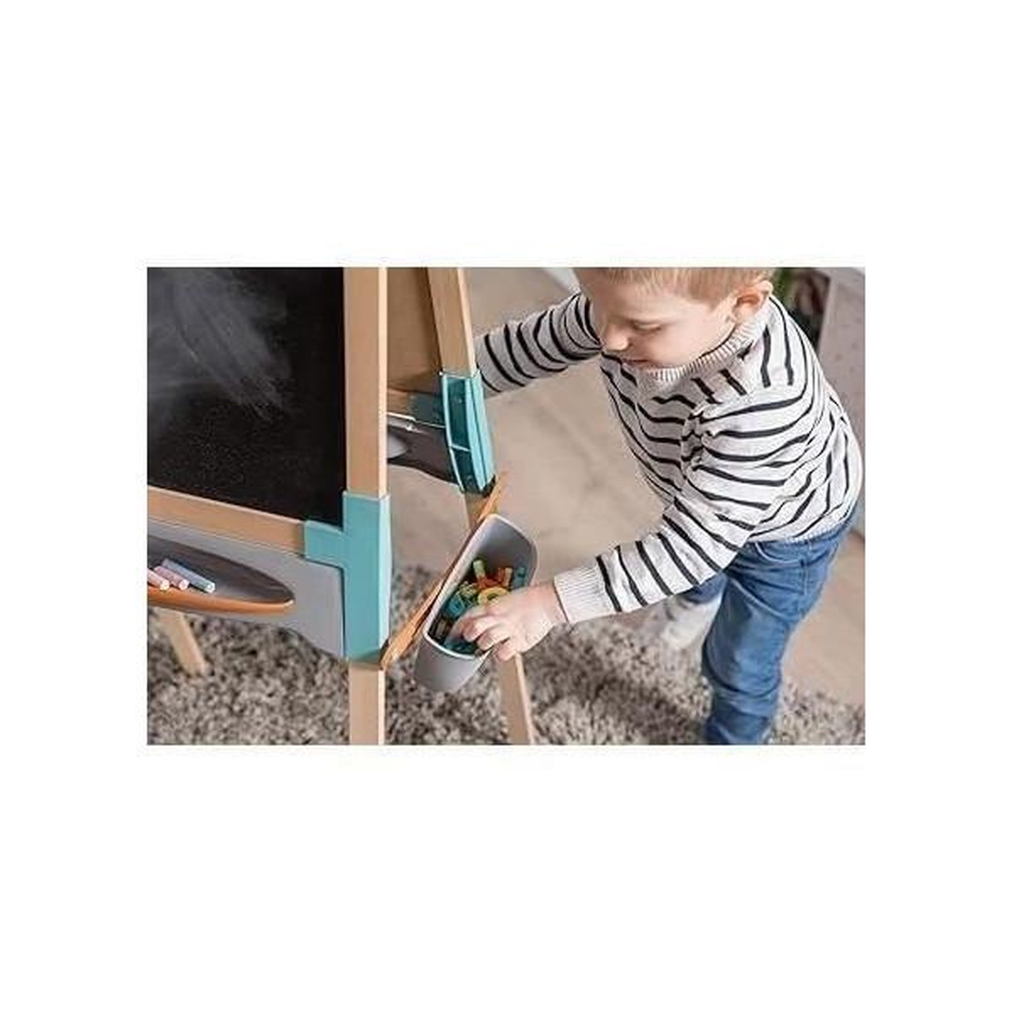 Voir la diapositive 6 : SMOBY Smoby - tableau en bois double face - ardoise craie et blanche magnétique - pliable et hauteur ajustable - 80 accessoires - dé
