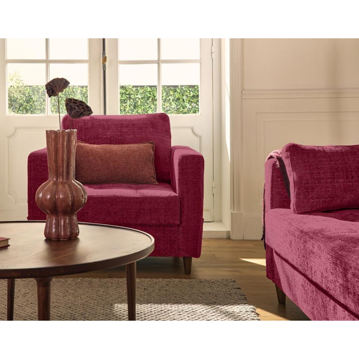 LISA DESIGN Anna - fauteuil avec poche en velours texturé - pieds en bois