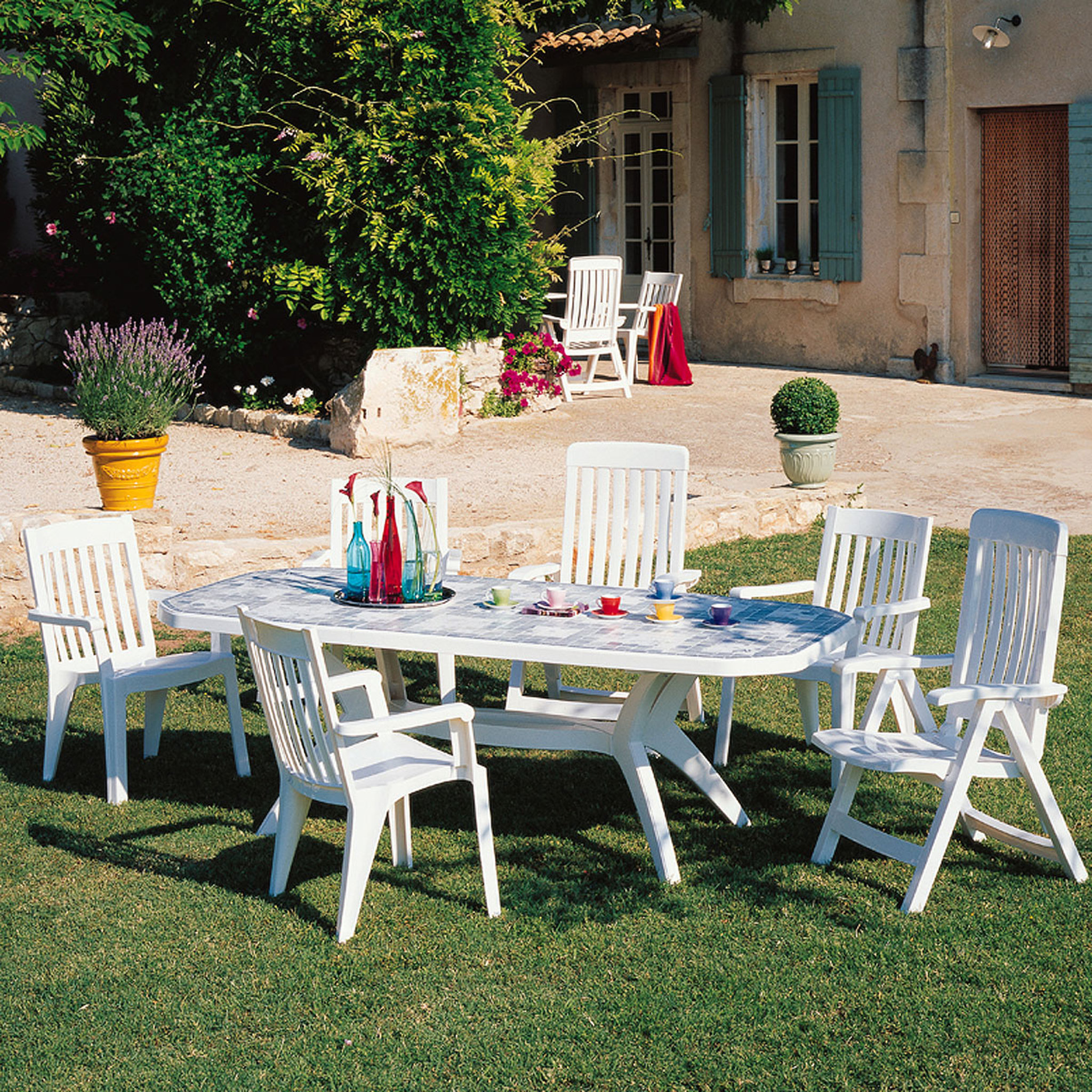 Voir la diapositive 1 : GROSFILLEX Table de jardin extensible 165/220X100cm résine blanc IBIZA