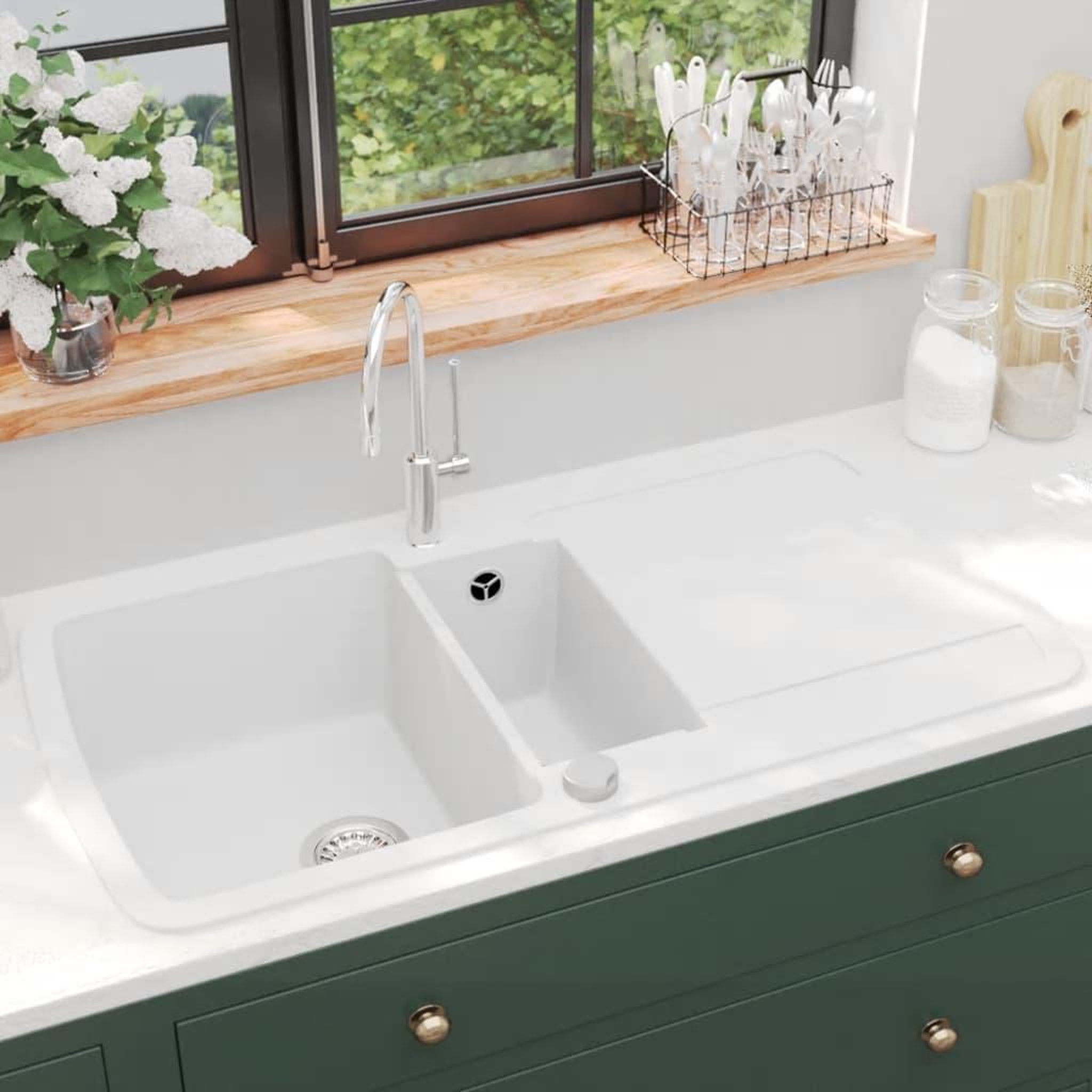 VIDAXL Evier de cuisine Granit Double lavabo Blanc