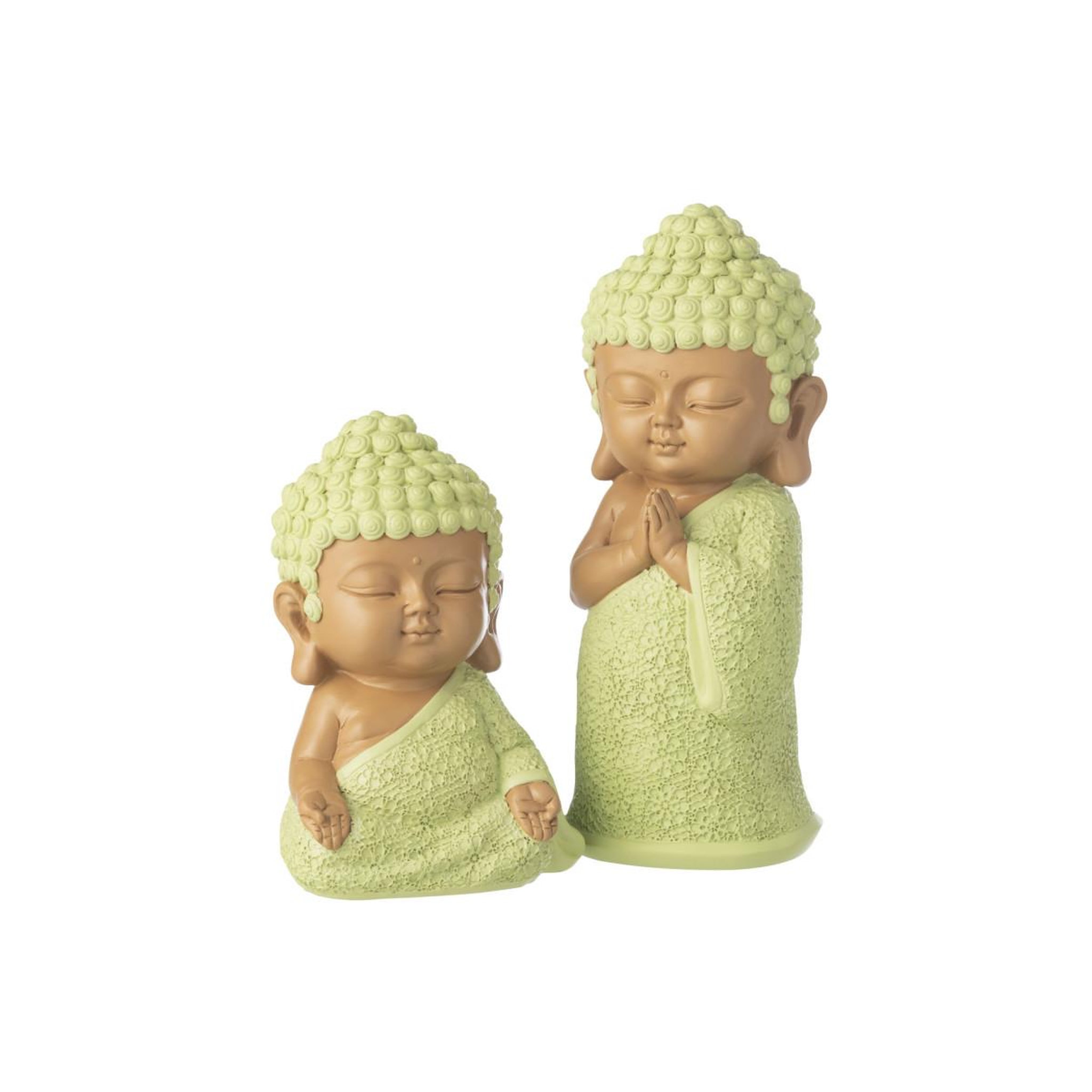 Voir la diapositive 4 : J-LINE Statuette déco moine priant  boudhi  32cm vert