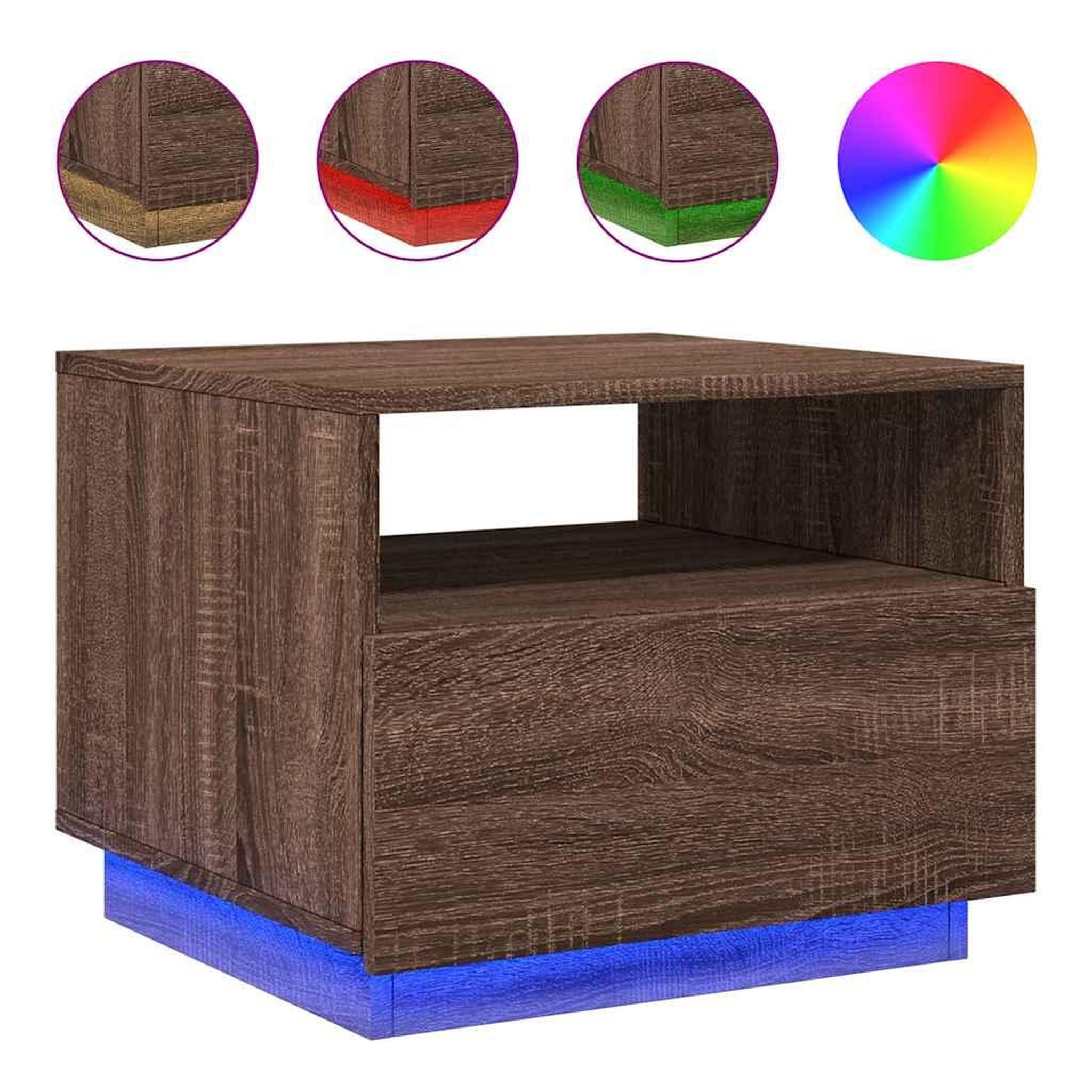 Voir la diapositive 2 : VIDAXL Table basse avec lumieres LED chene marron 50x49x40 cm