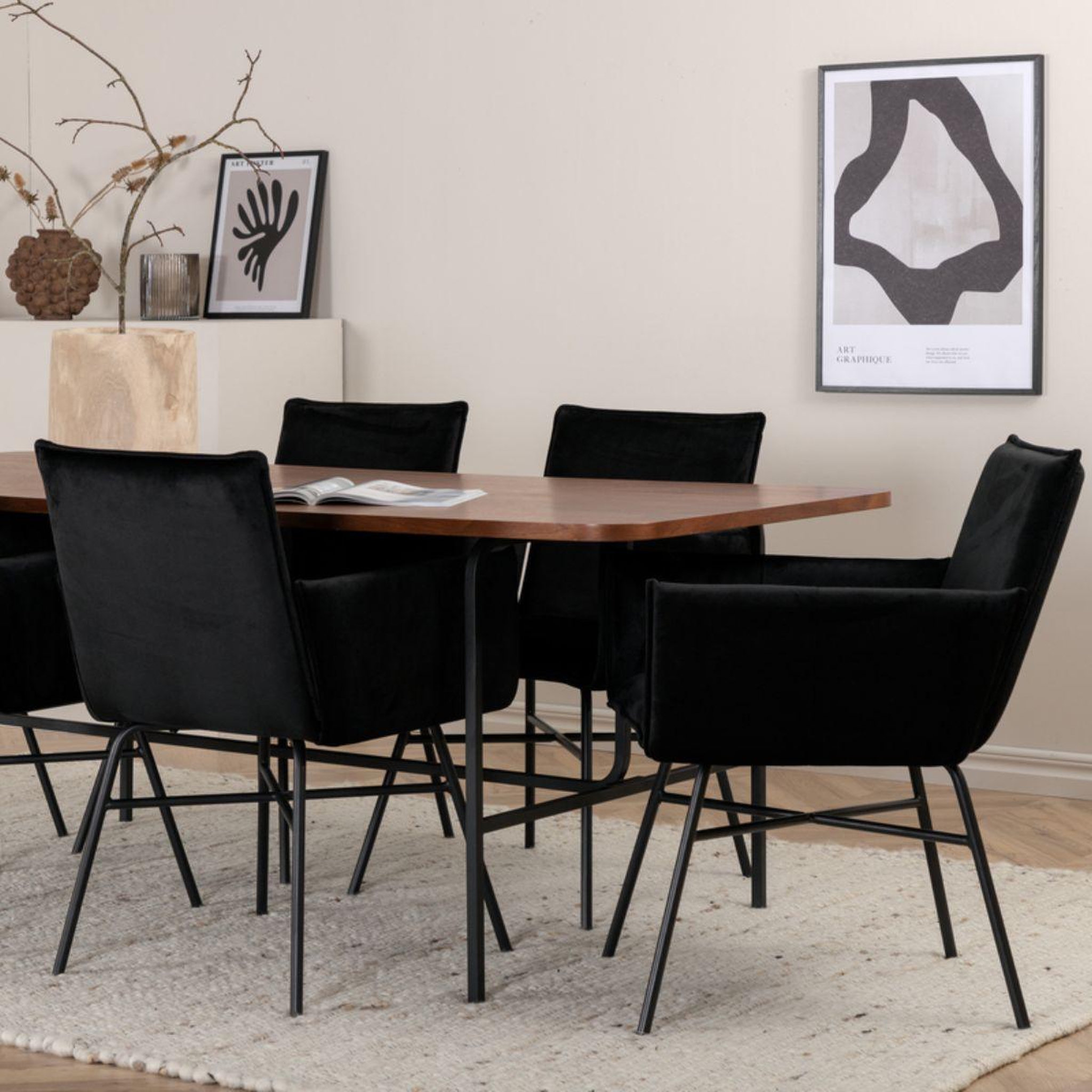 Voir la diapositive 5 : Paris Prix Ensemble table à manger & 6 chaises  uno & petra  200cm noir & marron