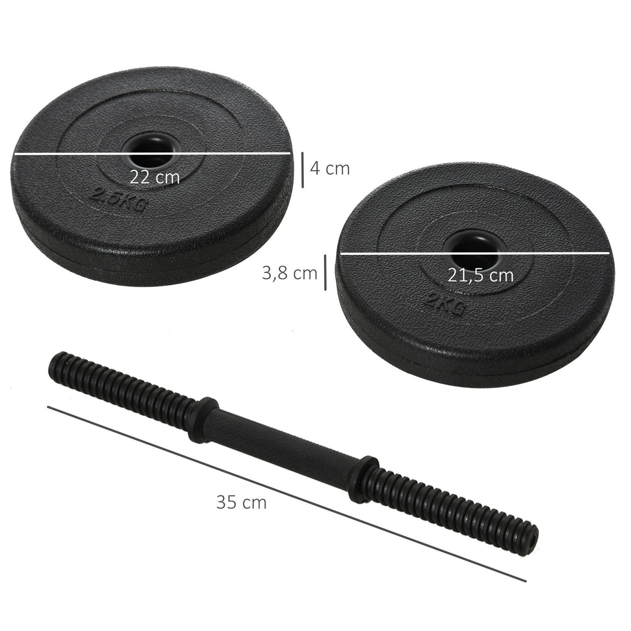 Voir la diapositive 3 : HOMCOM Ensemble d'haltères courtes total 20 kg - barres incluses - entraînement musculaire & haltérophilie - acier hdpe noir