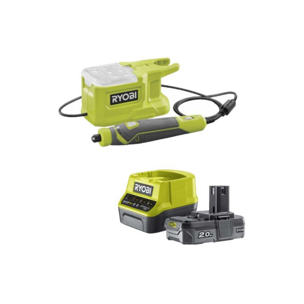 Ryobi Pack RYOBI - Mini outil multifonction 18V One+ - 1 batterie - 2,0Ah - 1 chargeur rapide