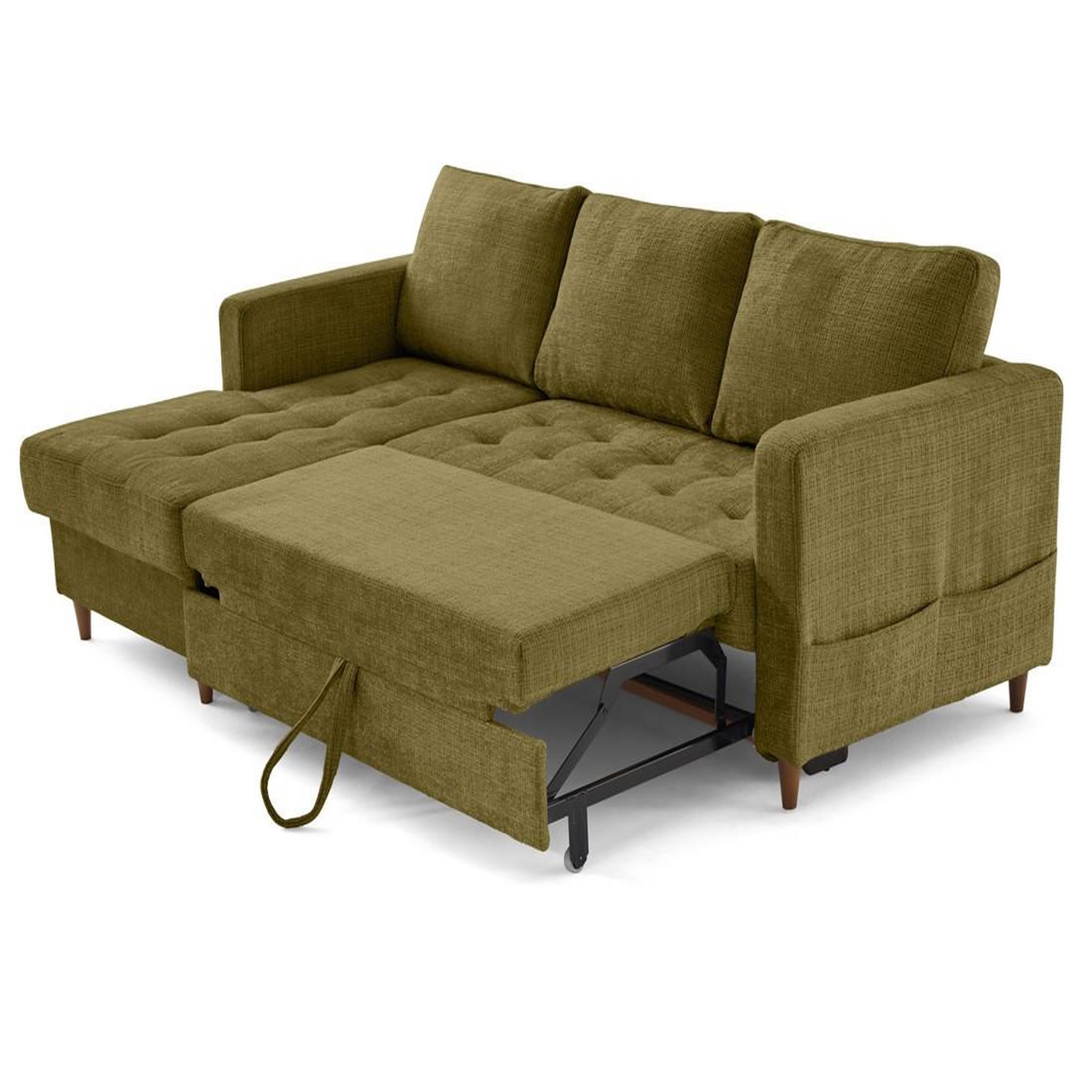 Voir la diapositive 2 : BEST MOBILIER Anna - canapé d'angle gauche 4 places convertible avec coffre en velours texturé