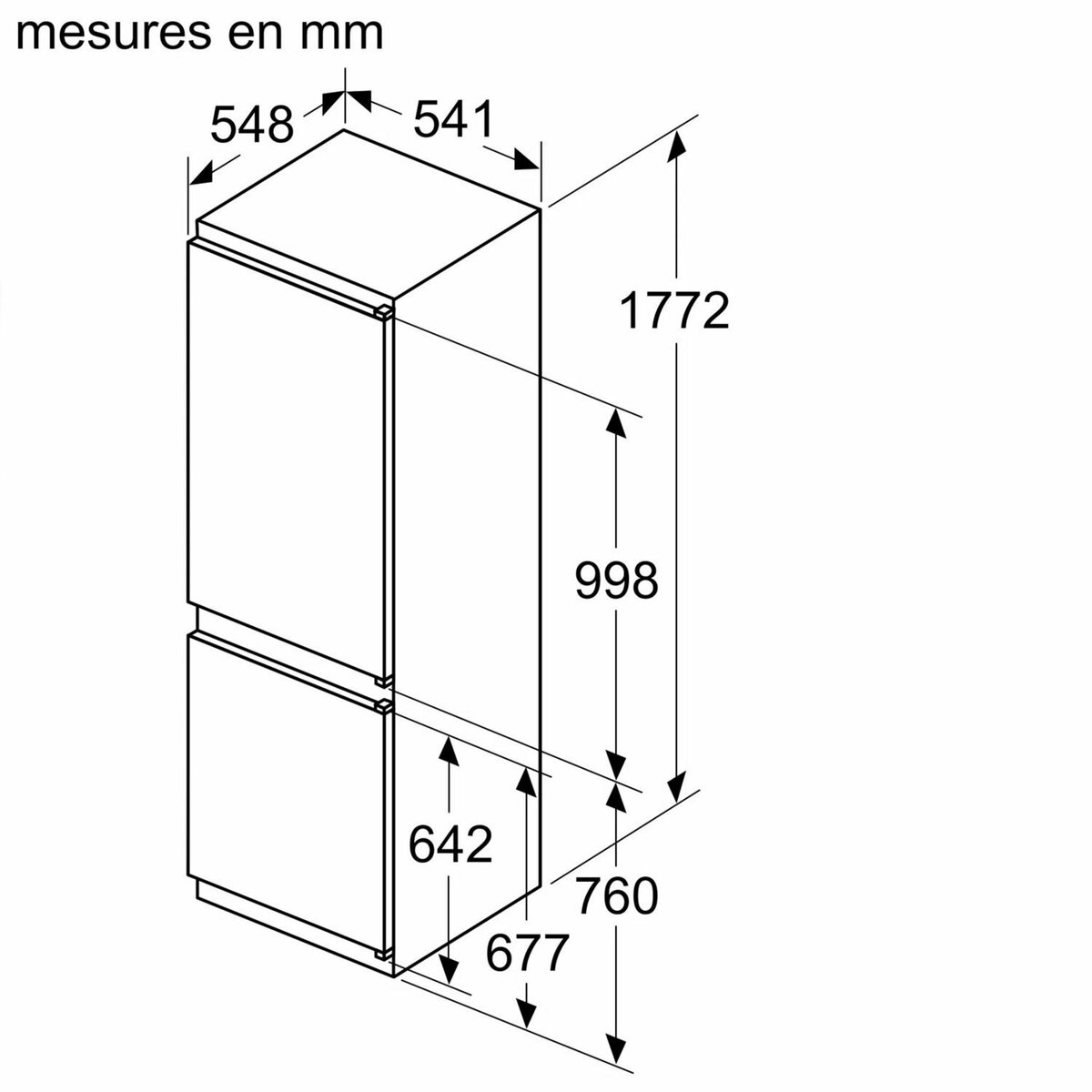 BOSCH Réfrigérateur combiné intégrable à glissières 267l - kiv86vse0
