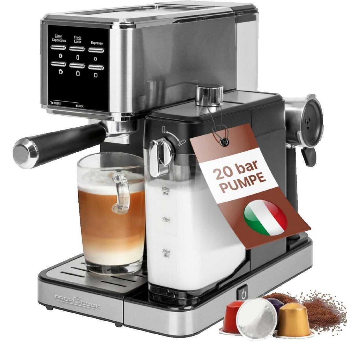 Profi Cook Machine à expresso Proficook PC-ES-KA 1266 acier inoxydable