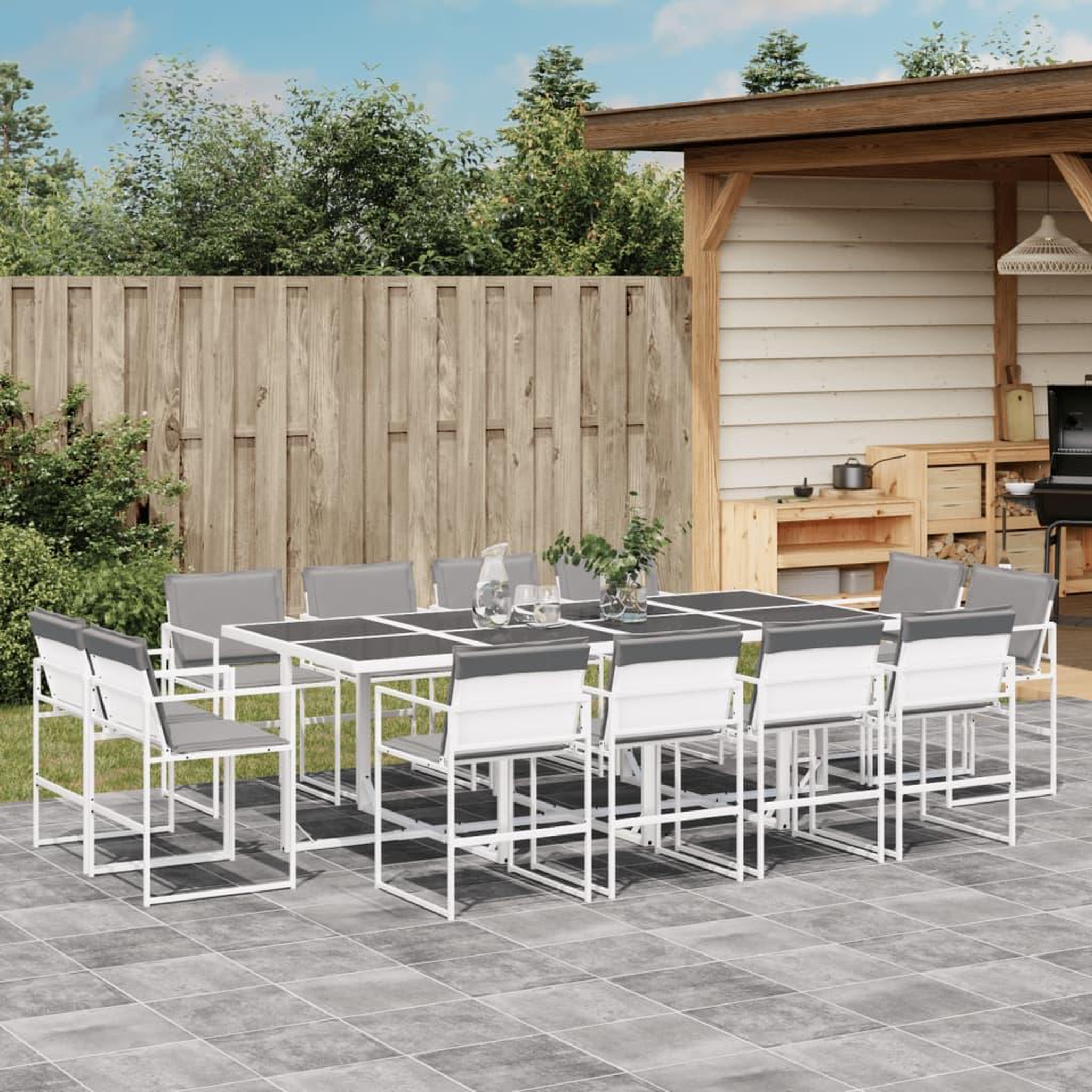 VIDAXL Ensemble a manger de jardin avec coussins 13pcs blanc textilene