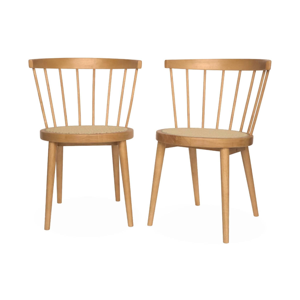 SWEEEK Lot de 2 chaises naturelles en bois et cannage. Nora. L 54 x P 54 x H 76.5cm.