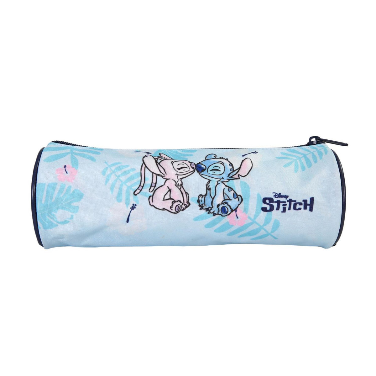 Bagtrotter Bagtrotter - Stitch - Stitch et Angel - Trousse Scolaire Ronde - Bleu - 1 Compartiment Zippé - 22x7x7cm - Matière Polyester - Accessoire et Papeterie Scolaire