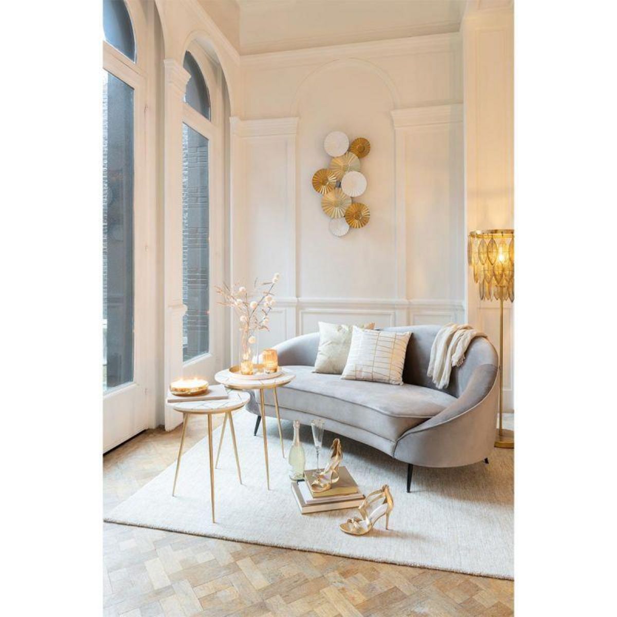 Paris Prix Lot de 2 Tables Gigognes  Lolita  56cm Or & Blanc