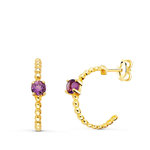 L'ATELIER D'AZUR Boucles d'Oreilles Demi Créoles Améthystes - Or 18 Carats 750 Jaune