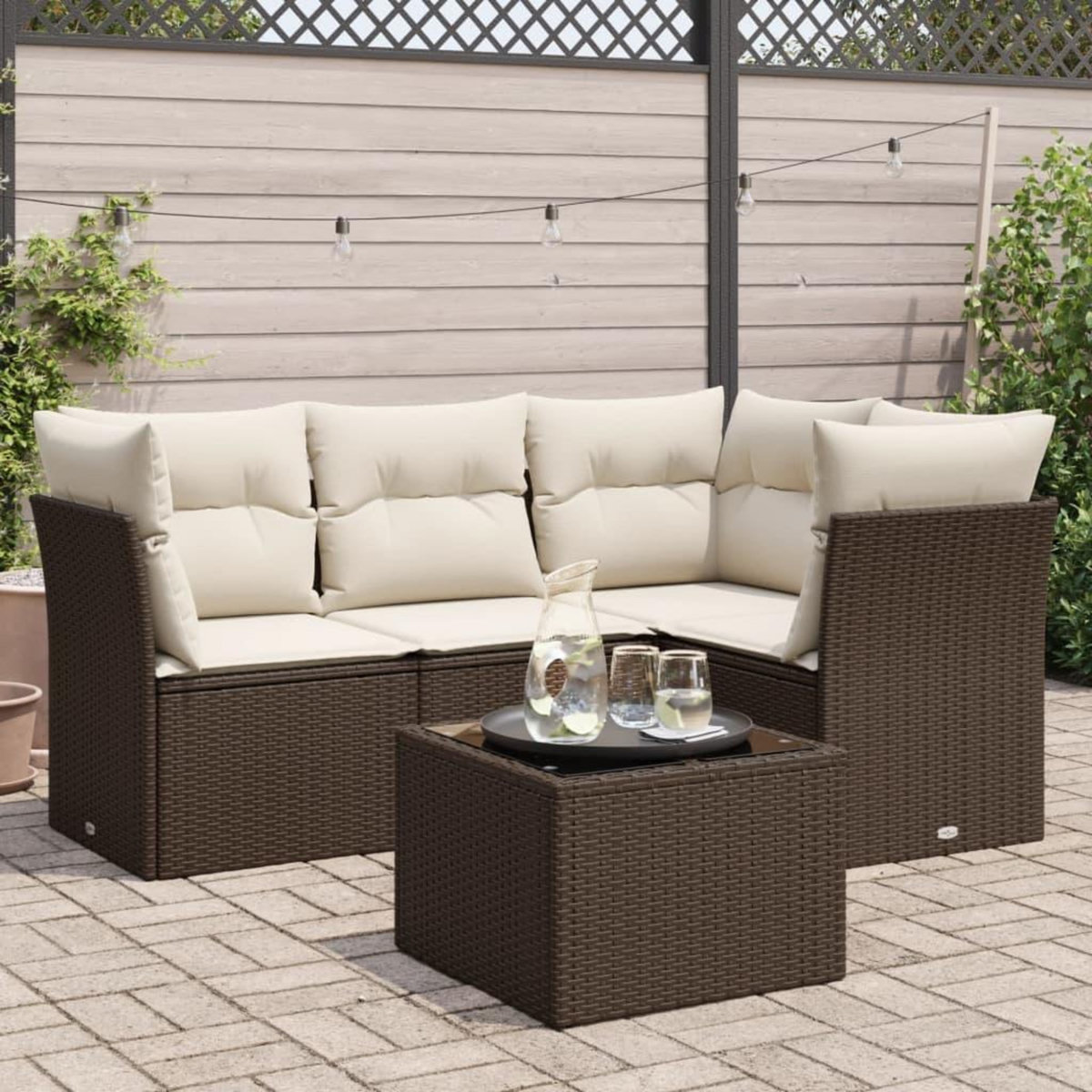 VIDAXL Salon de jardin avec coussins 5 pcs marron resine tressee