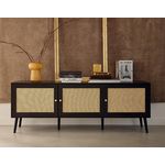 BEST MOBILIER Goto - meuble tv - noir et cannage - 3 portes - 167 cm. Coloris disponibles : Noir