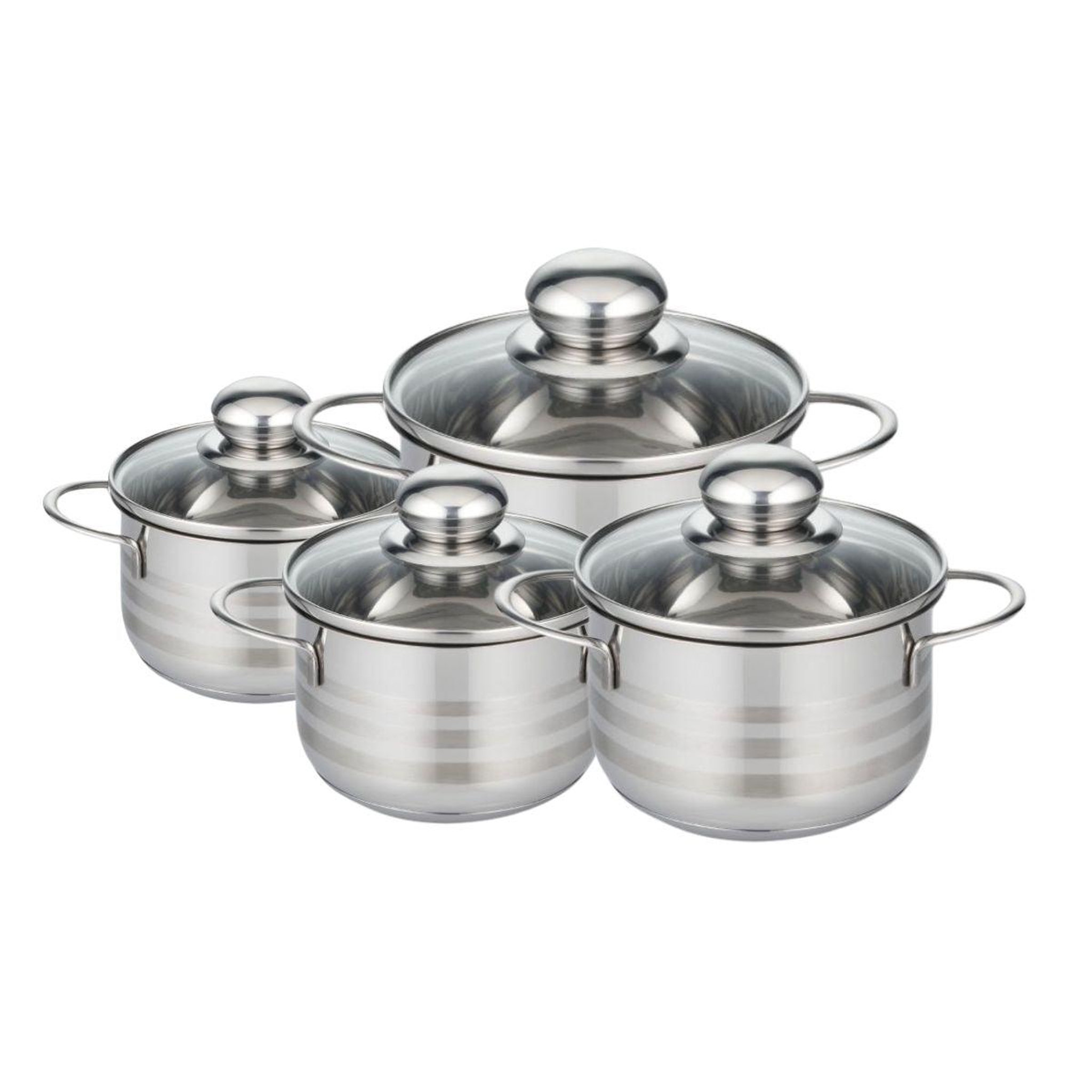 ELO Lot de 4 faitouts 14, 16, 20 et 24 cm en acier inoxydable sans pfas elo brillant
