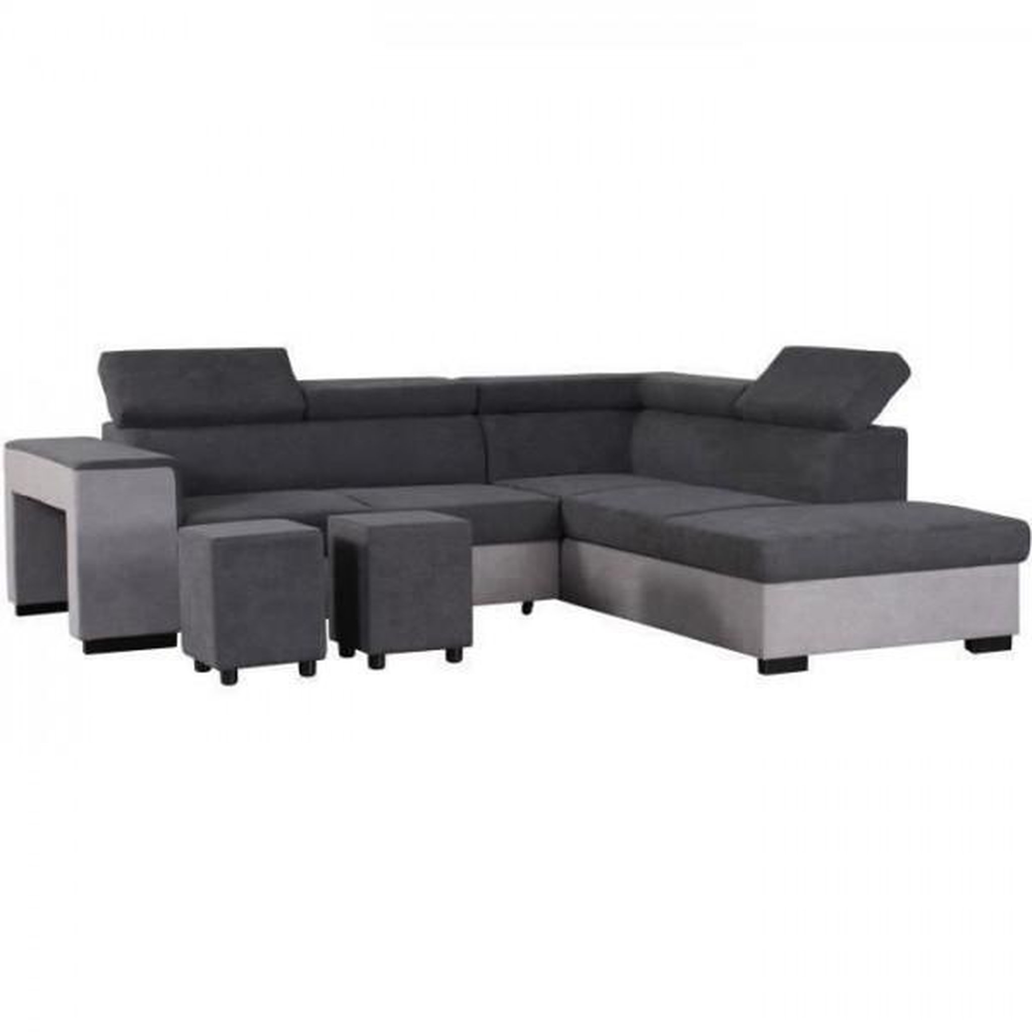 Voir la diapositive 3 : MARKET24 Canapé d'angle droit convertible + coffre 5 places - Tissu gris - L 271 x P 220 x H 77 cm - ARMSTRONG - Fabriqué en Ukraine