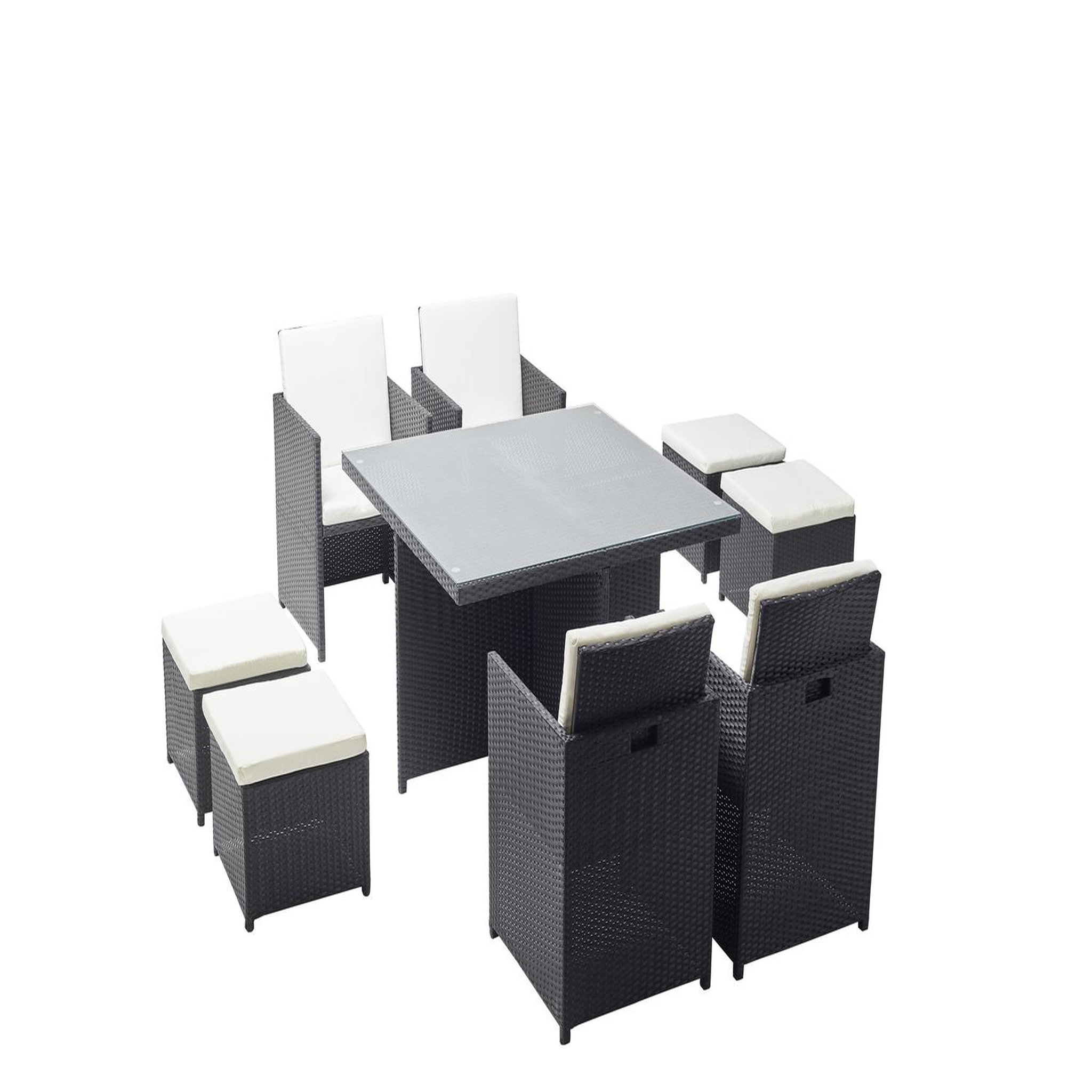 CONCEPT USINE Table et chaises 8 places encastrables en résine noir-blanc monaco