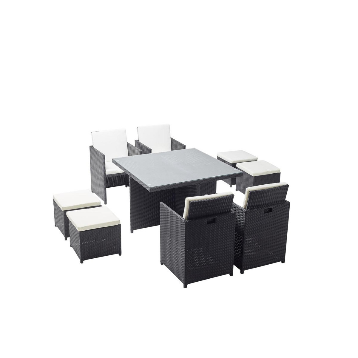 CONCEPT USINE Table et chaises 8 places encastrables en résine noir-blanc MONACO