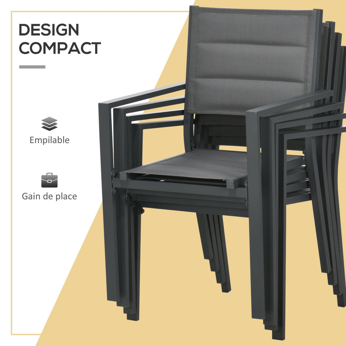 OUTSUNNY Ensemble de jardin 4 personnes chaises empilables table extensible 80/160L cm alu. teslin gris