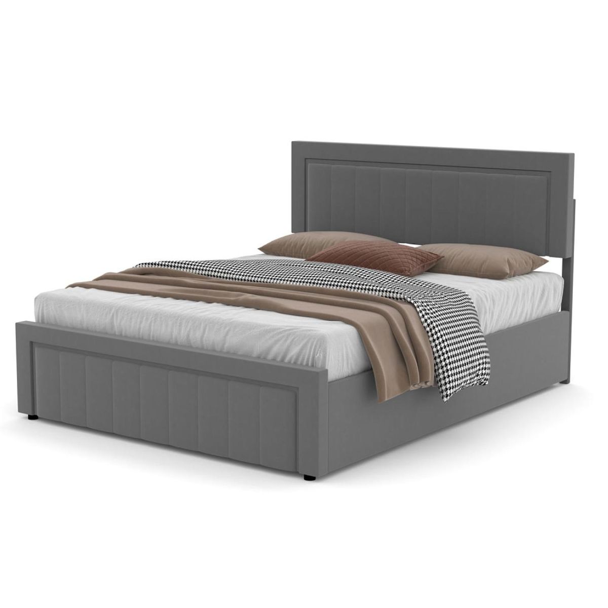 CONCEPT USINE Lit contemporain avec coffre de rangement 160x200cm en velours gris NASHVILLE