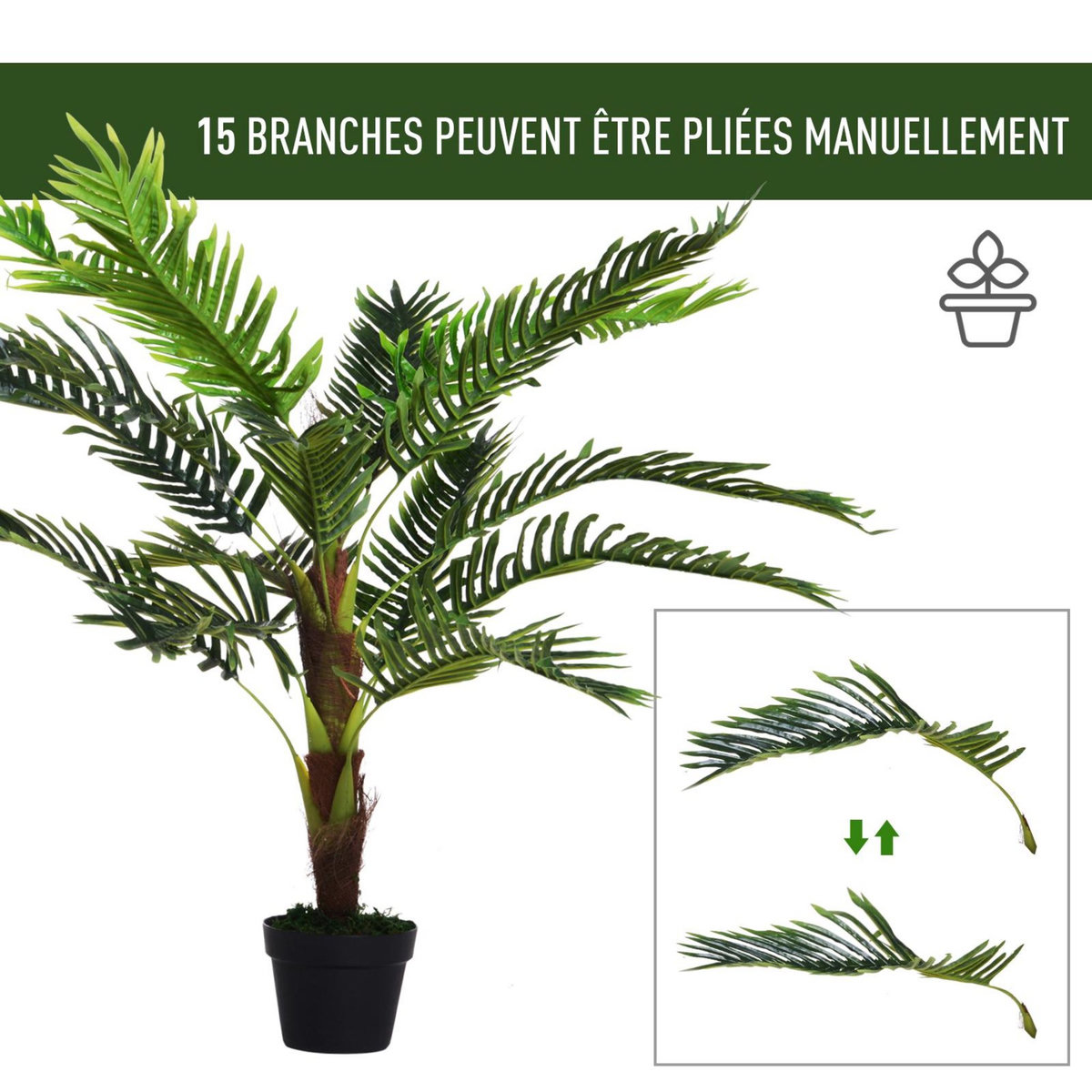 OUTSUNNY Outsunny Palmier artificiel hauteur 123 cm arbre artificiel décoration plastique fil de fer pot inclus vert