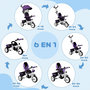Voir la diapositive 4 : HOMCOM Tricycle enfant évolutif pare-soleil pliable canne télescopique amovible acier violet