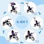 Voir la diapositive 4 : HOMCOM Tricycle enfant évolutif pare-soleil pliable canne télescopique amovible acier violet