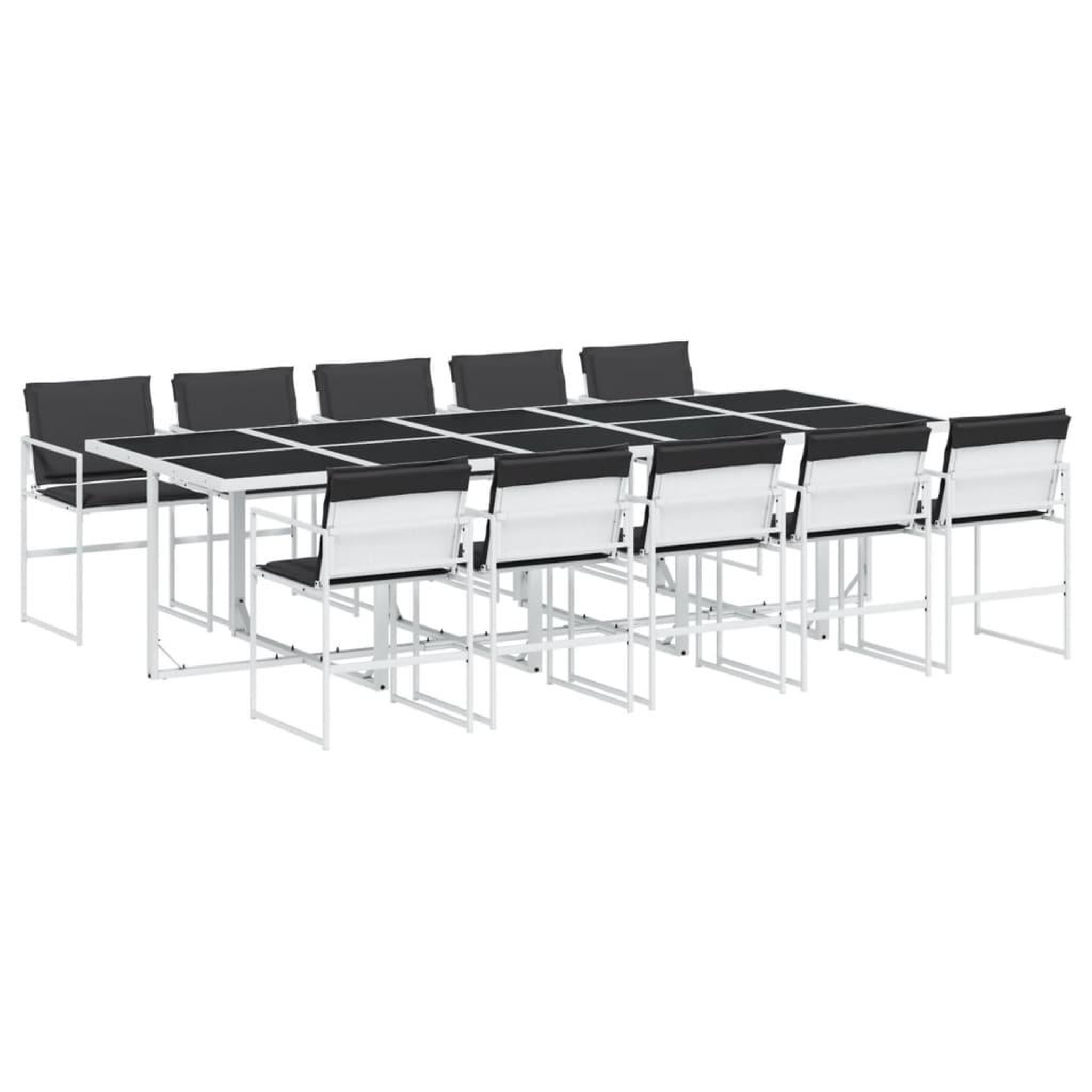 Voir la diapositive 2 : VIDAXL Ensemble a manger de jardin avec coussins 11pcs blanc textilene