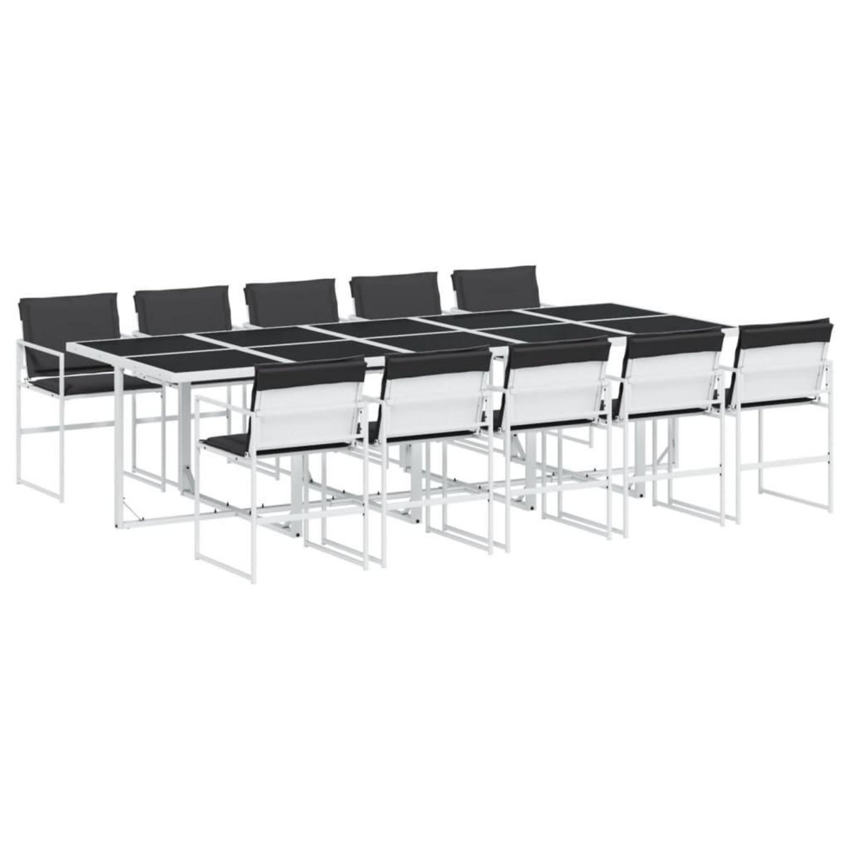 VIDAXL Ensemble a manger de jardin avec coussins 11pcs blanc textilene