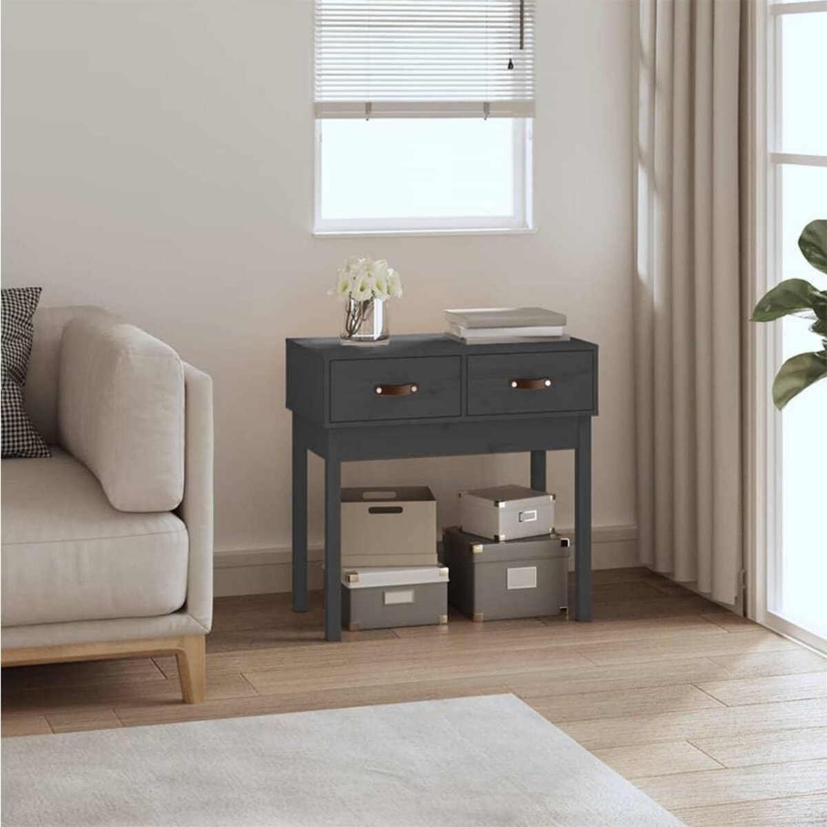 VIDAXL Table console Gris 76,5x40x75 cm Bois massif de pin