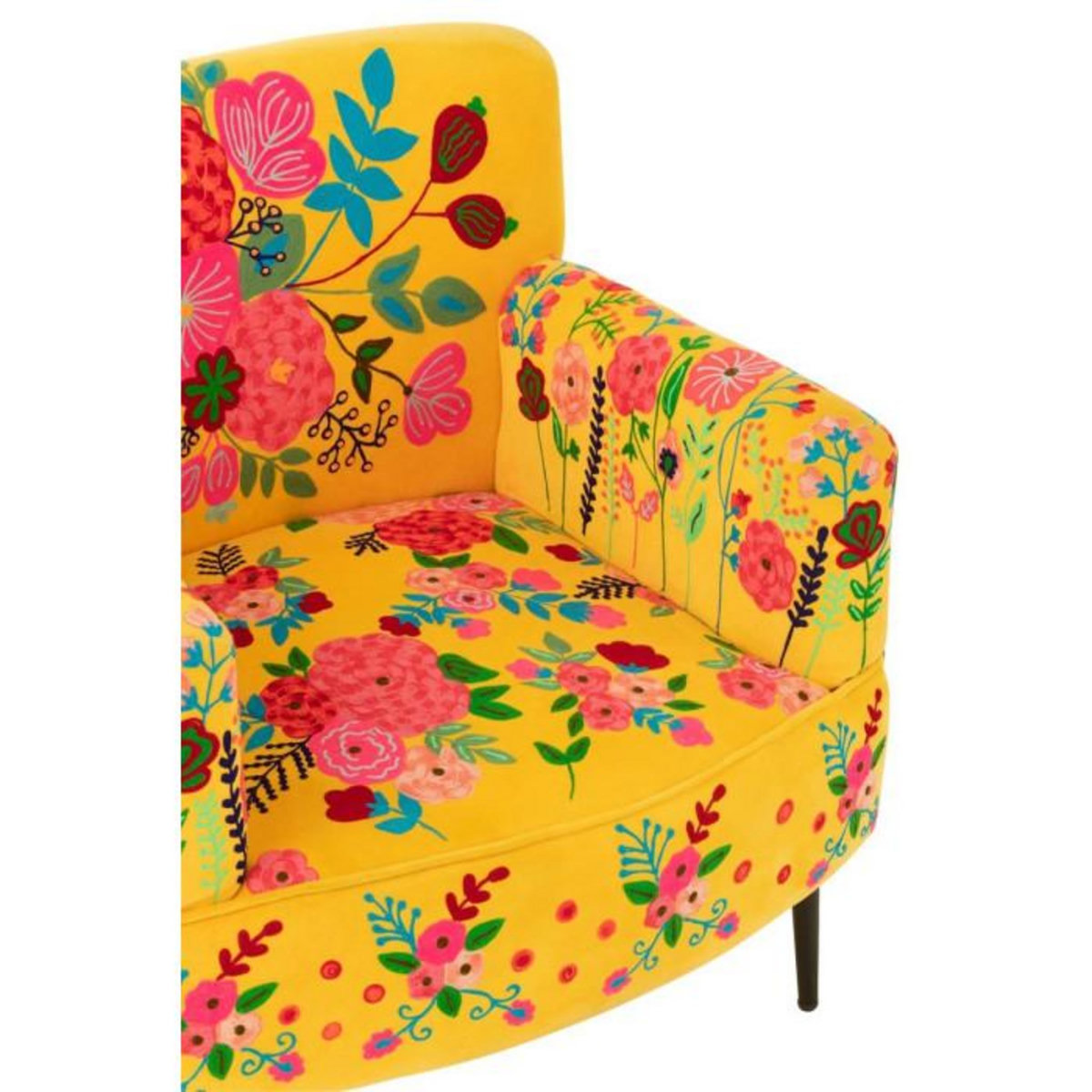 Paris Prix Fauteuil en Velours Brodé  Fleurs  84cm Jaune